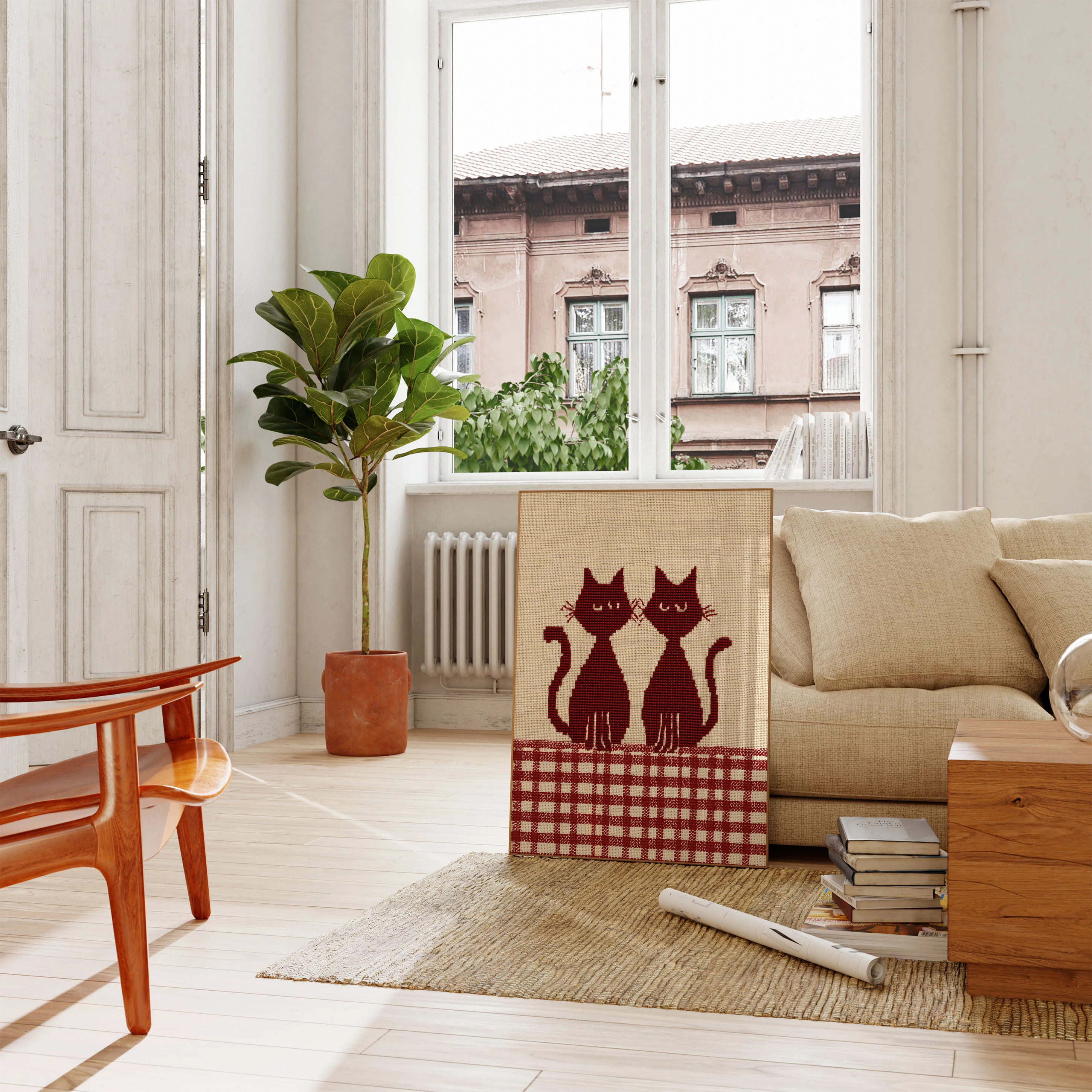 Two Cats on Checkered Floor Poster - Image 2