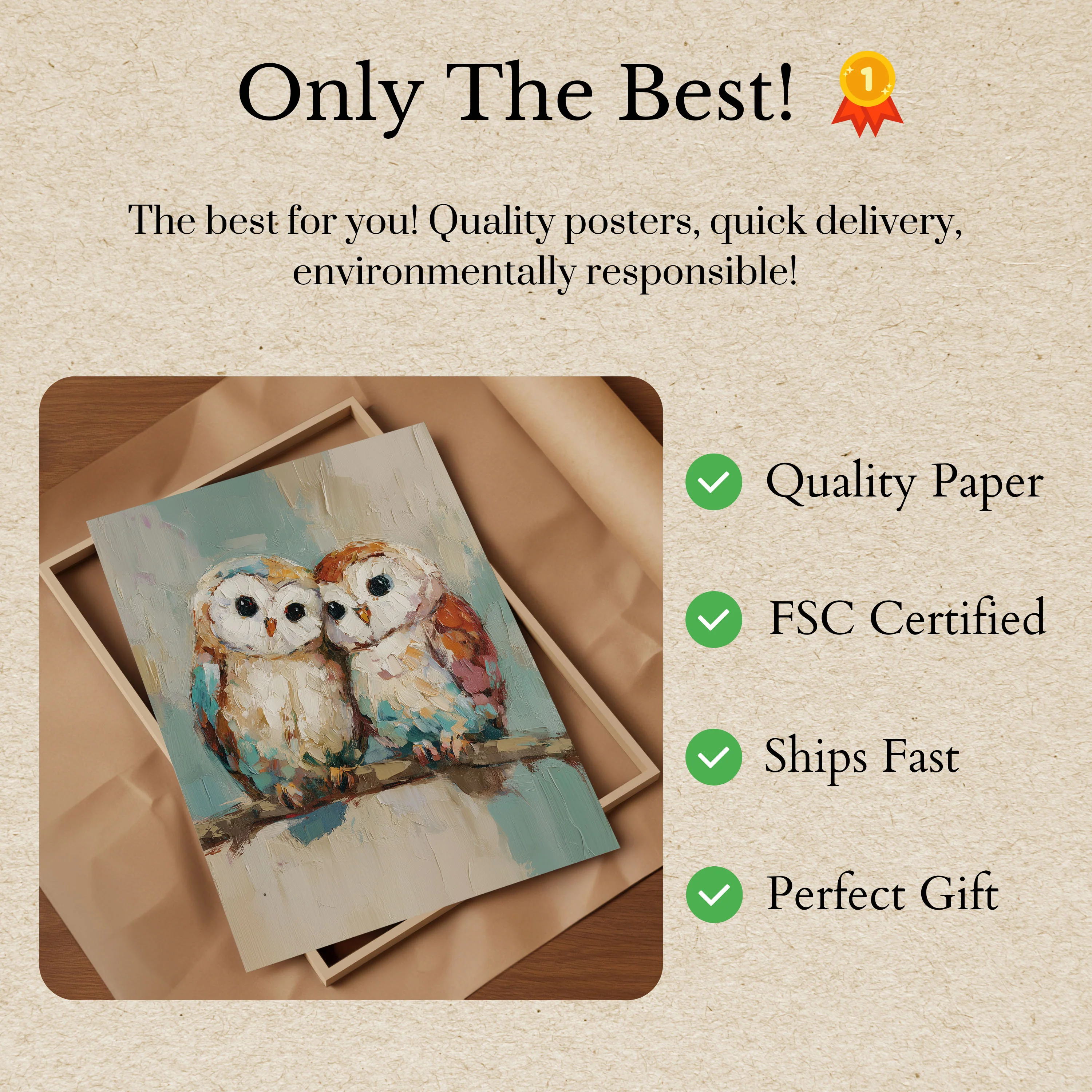 Two Owls Together Poster - Image 3