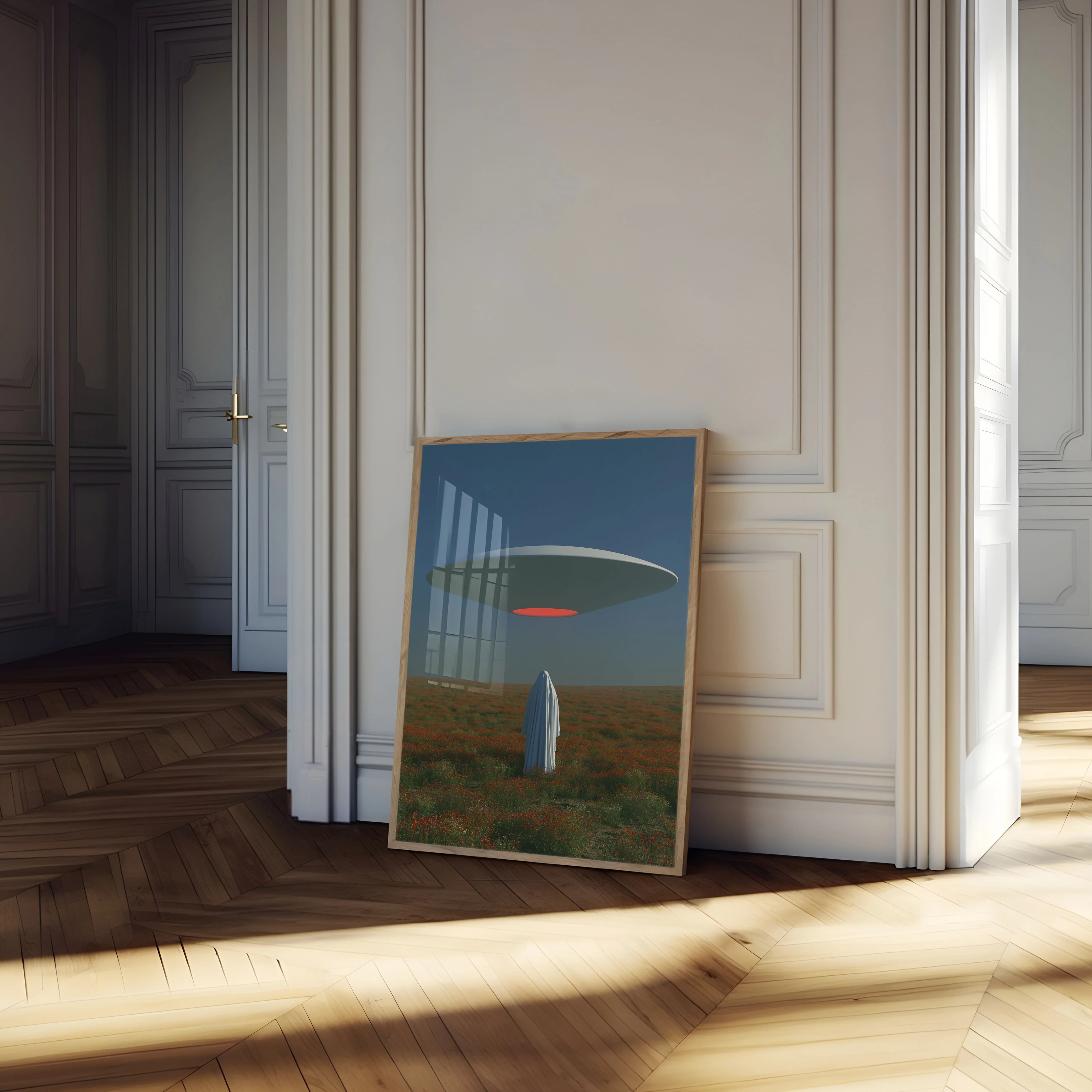 UFO Encounter Over Wildflower Field Poster - Image 4