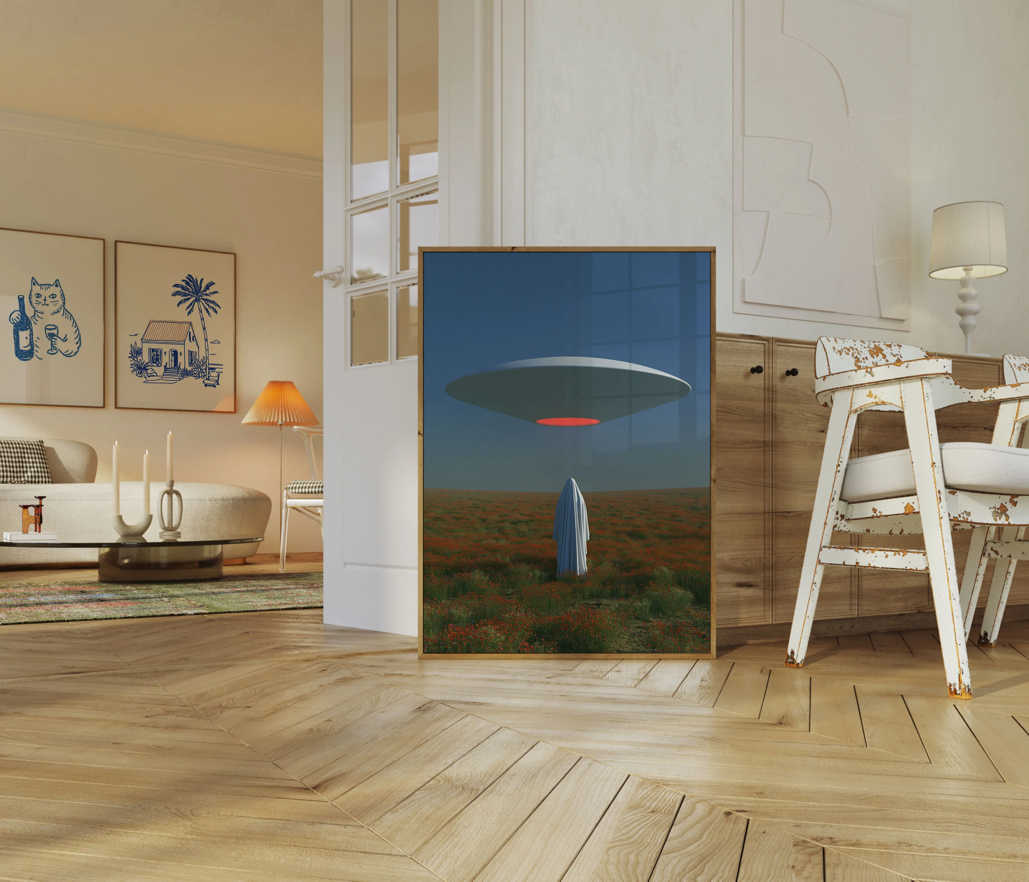 UFO Encounter Over Wildflower Field Poster - Image 5