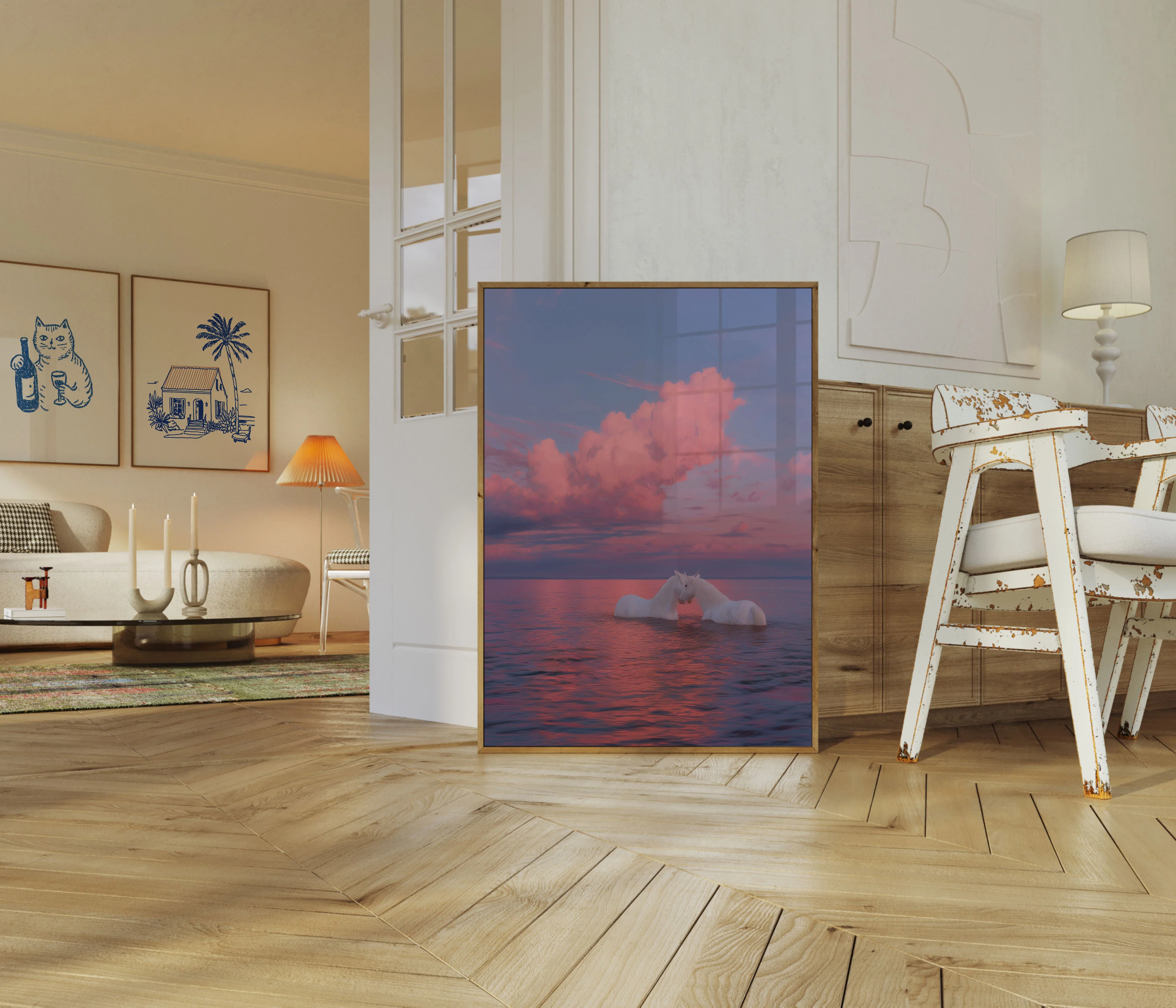 Unicorns in Pink Sunset Poster - Image 5