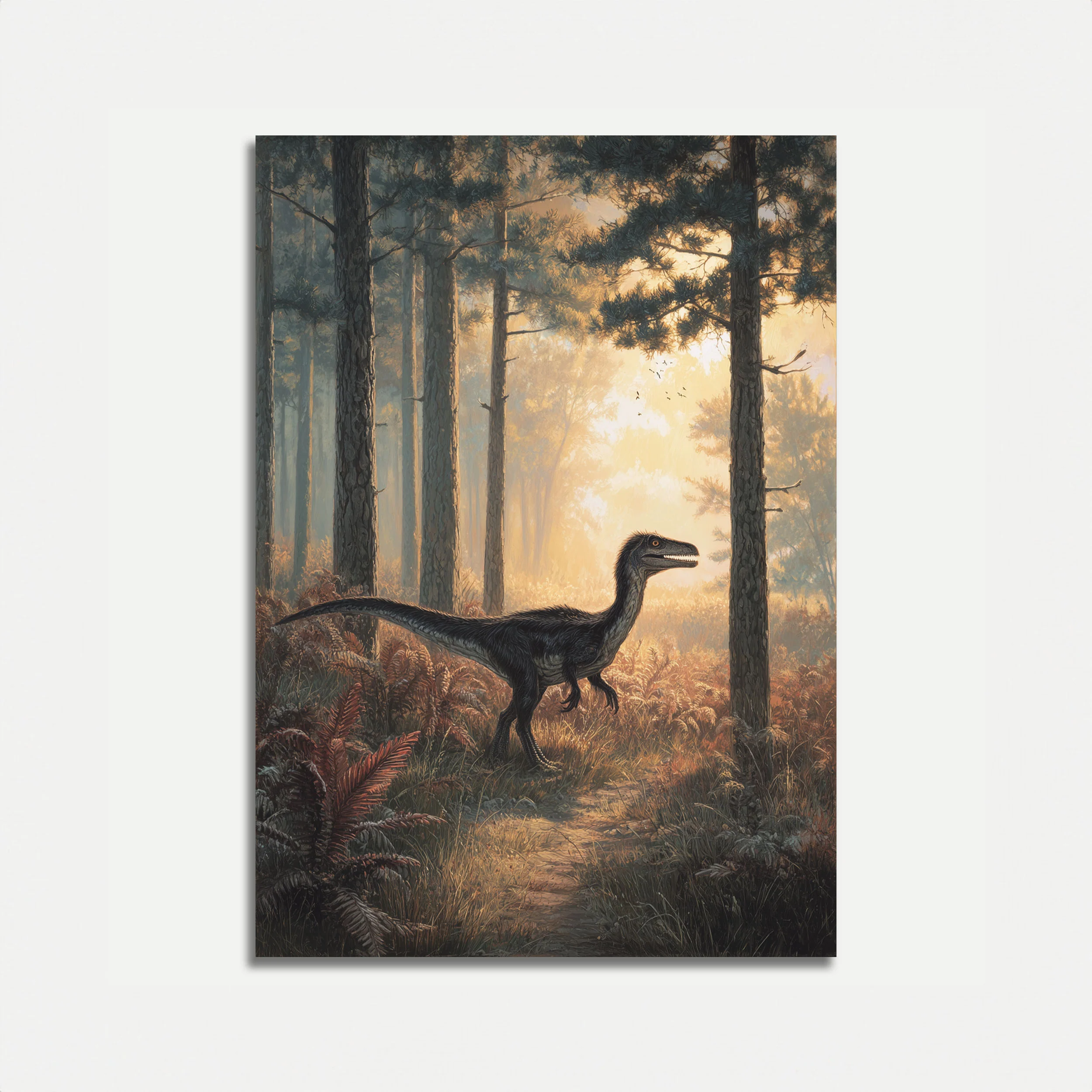 Velociraptor Forest Dawn Poster