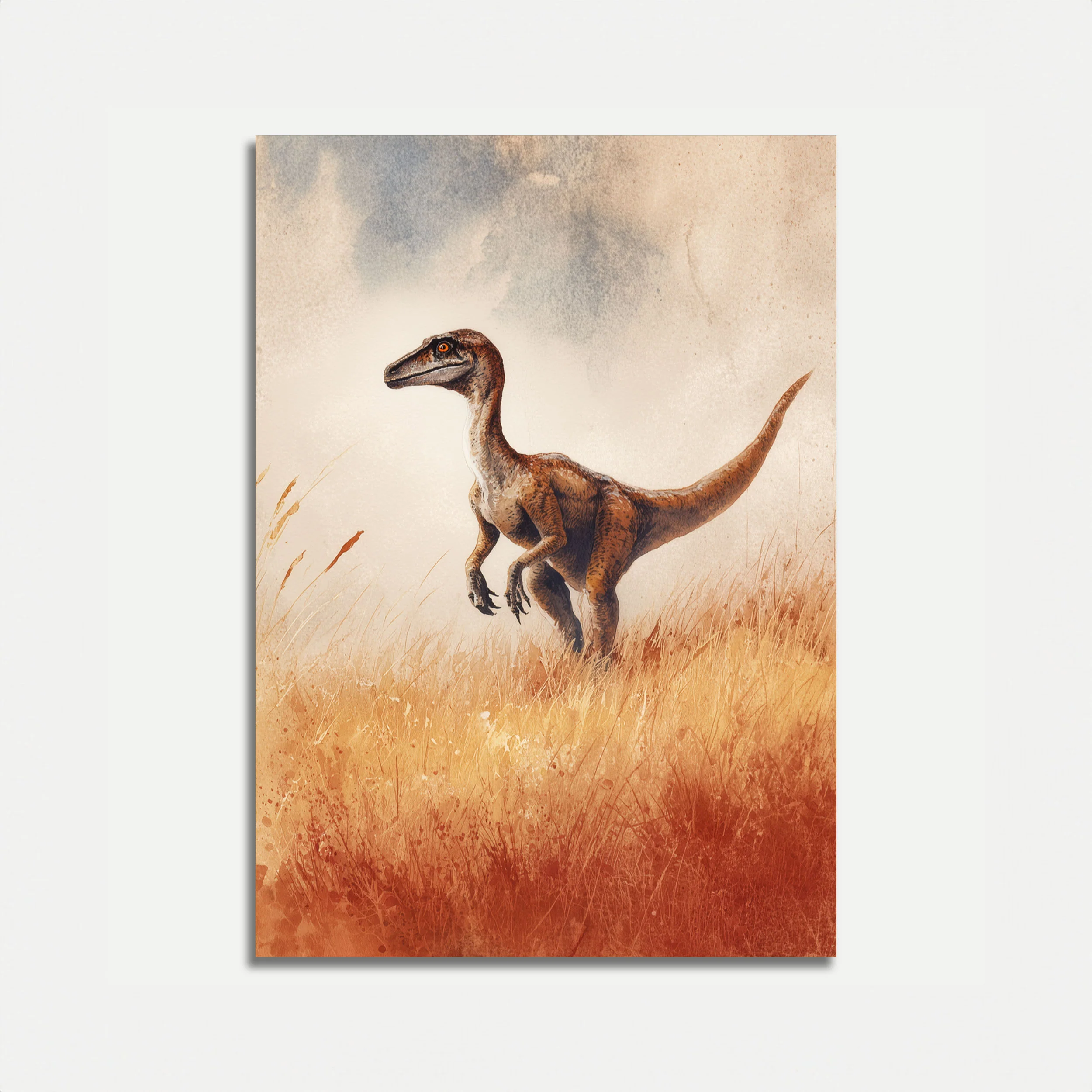Velociraptor in Golden Grass Poster