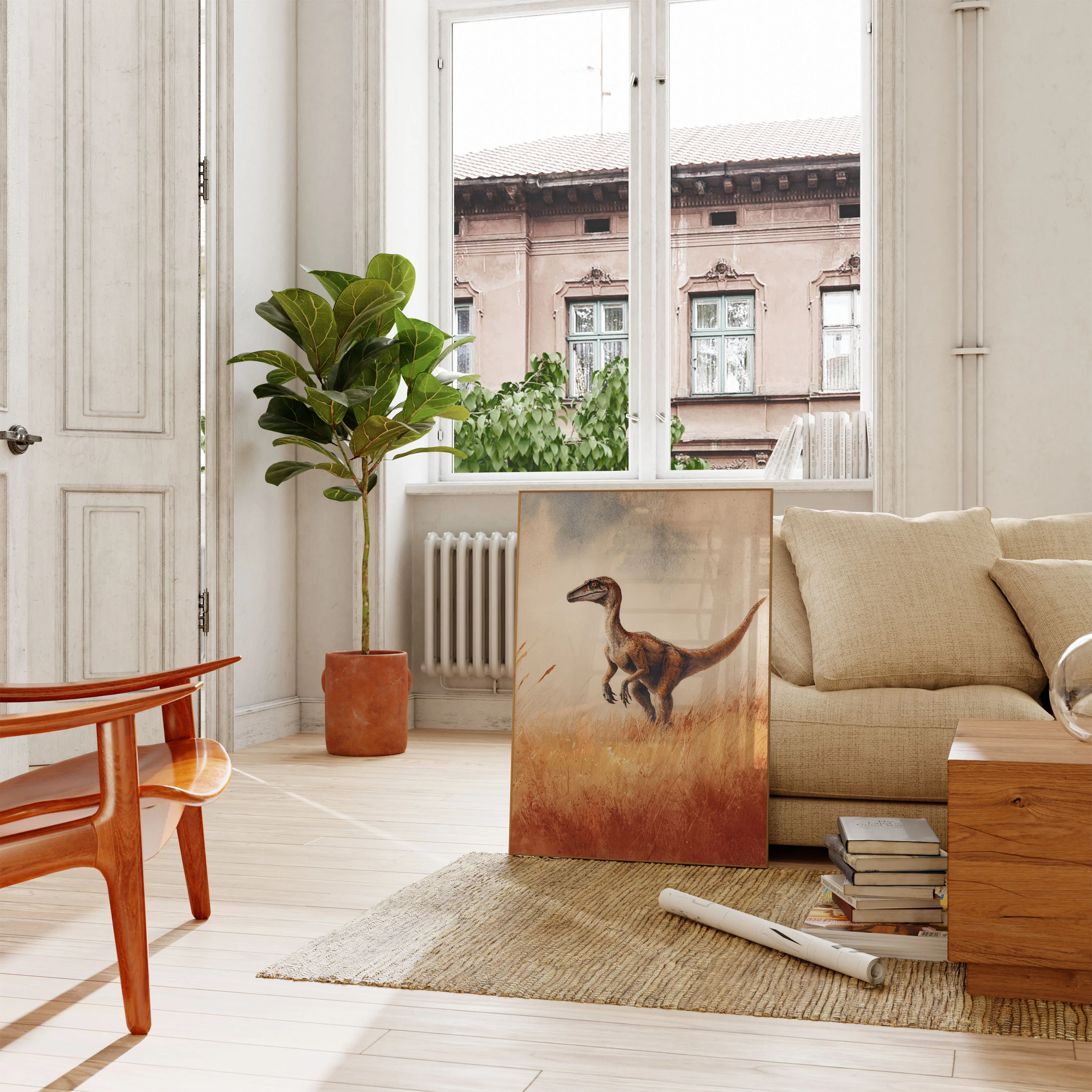 Velociraptor in Golden Grass Poster - Image 2