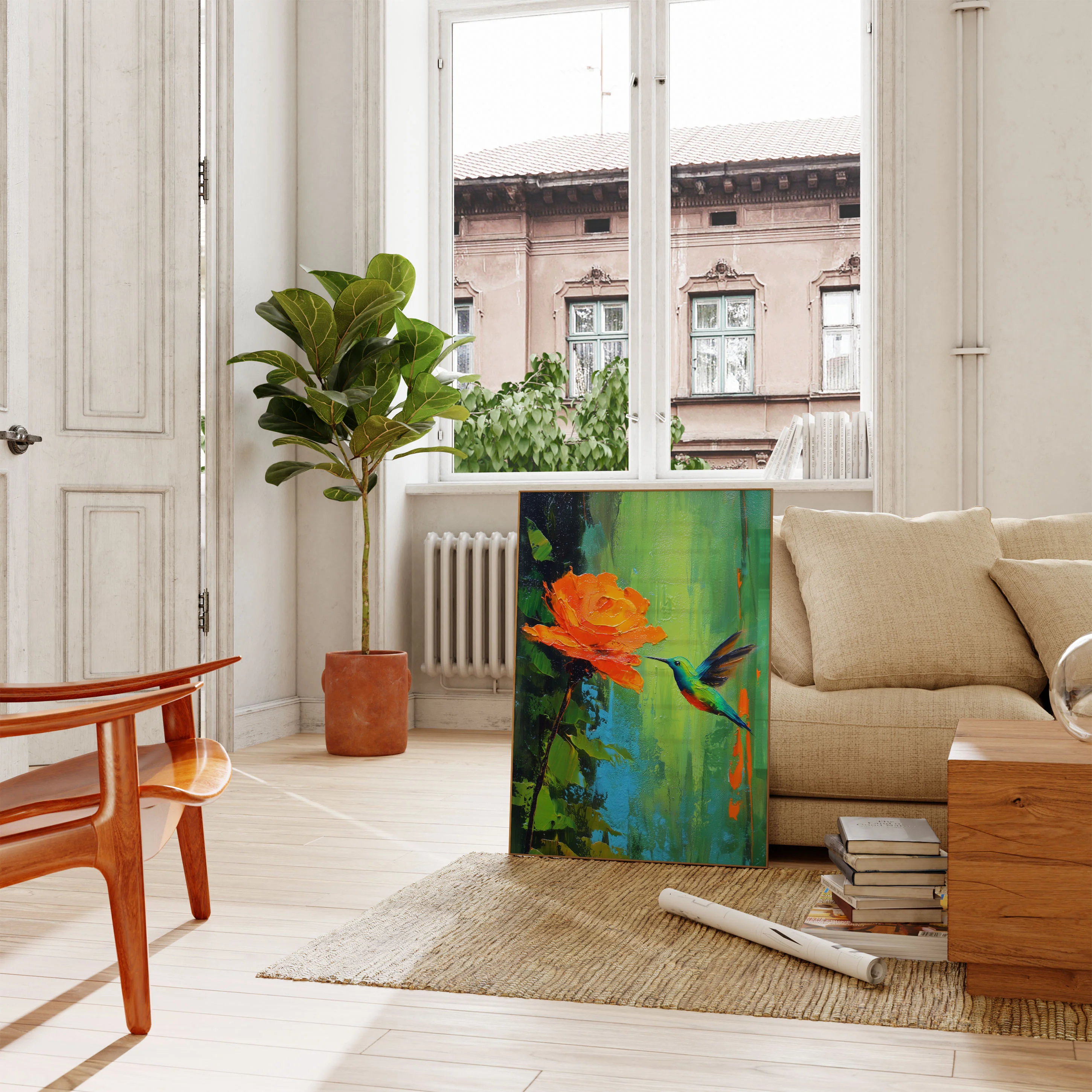 Vibrant Hummingbird Rose Poster - Image 2