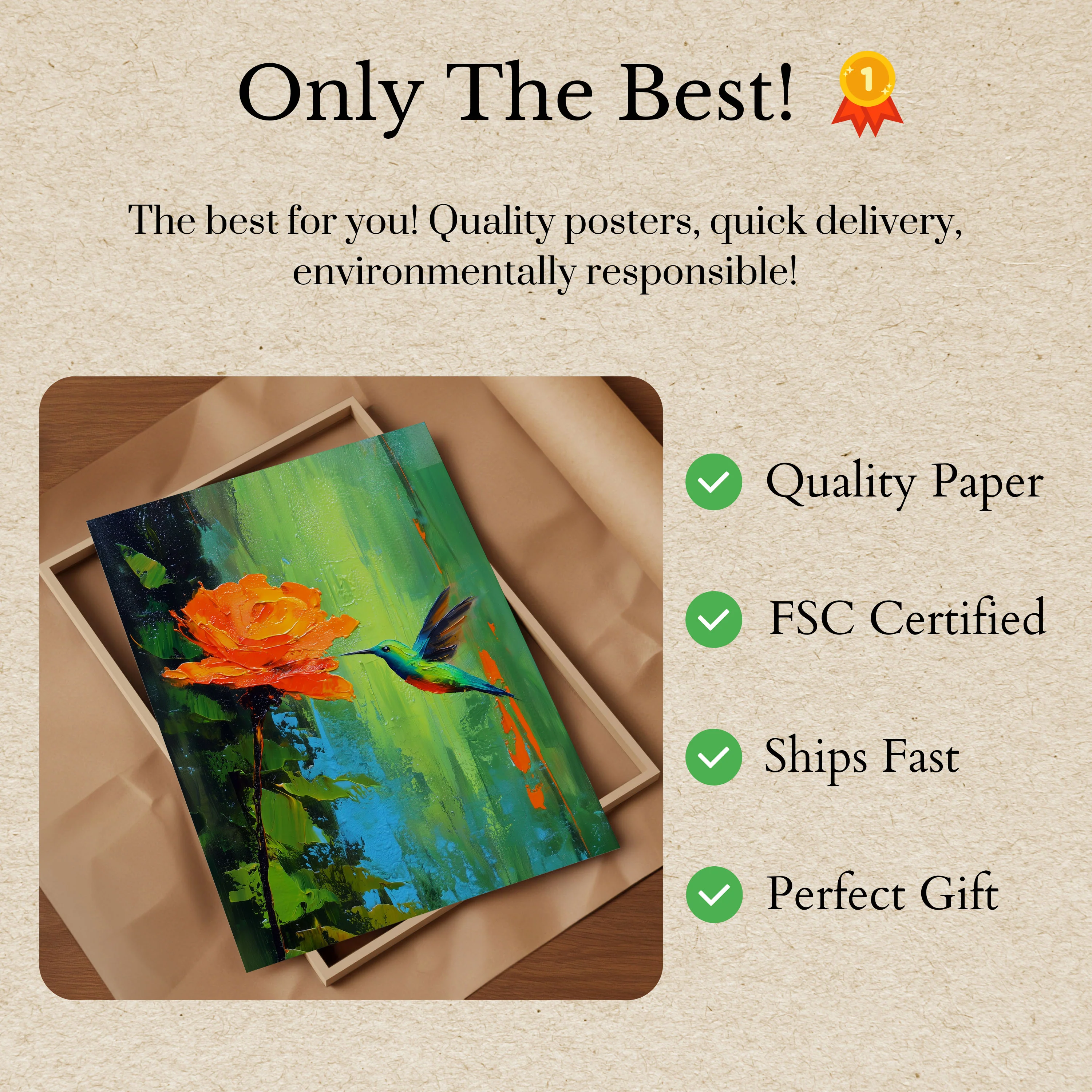 Vibrant Hummingbird Rose Poster - Image 3