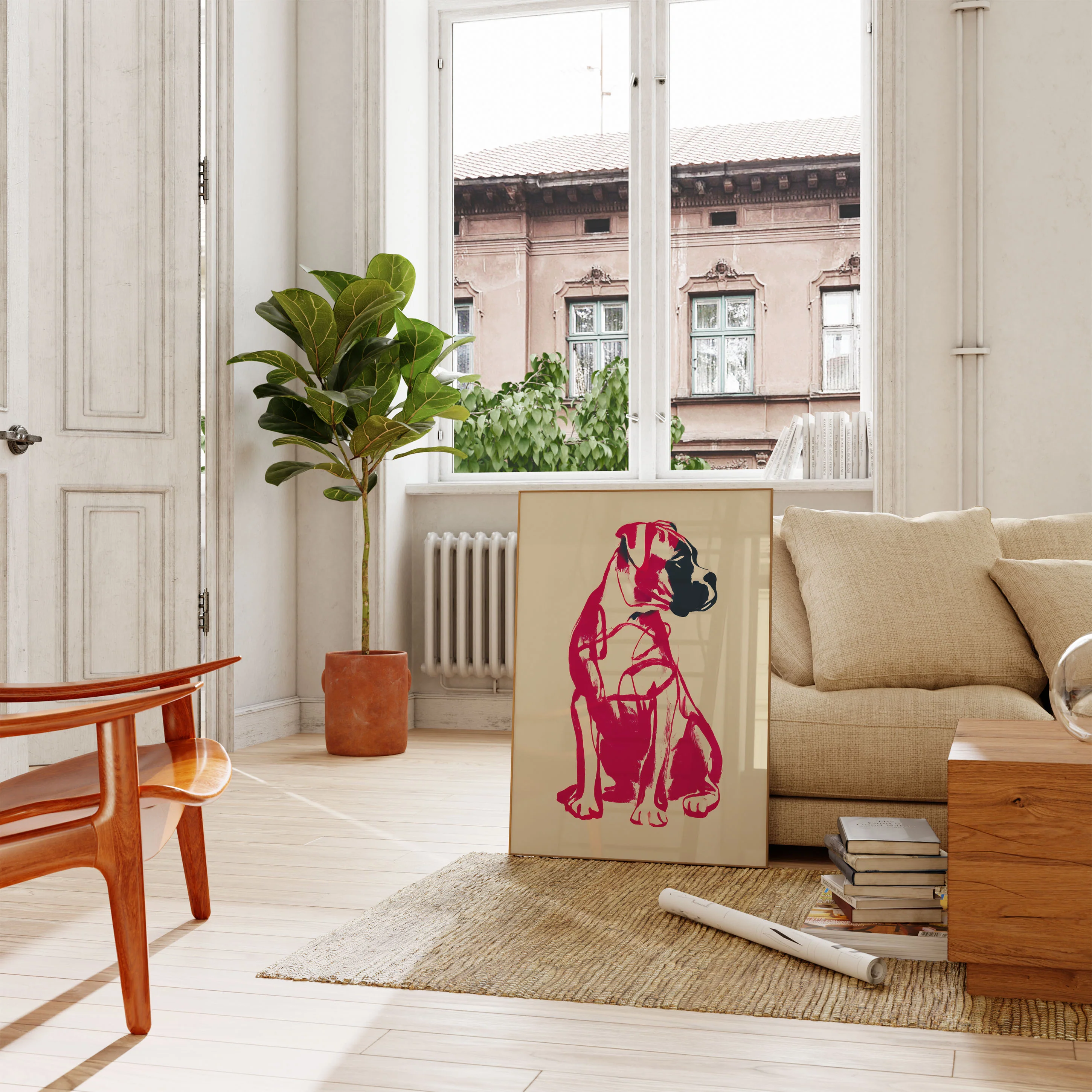 Vibrant Red Dog Silhouette Poster - Image 2