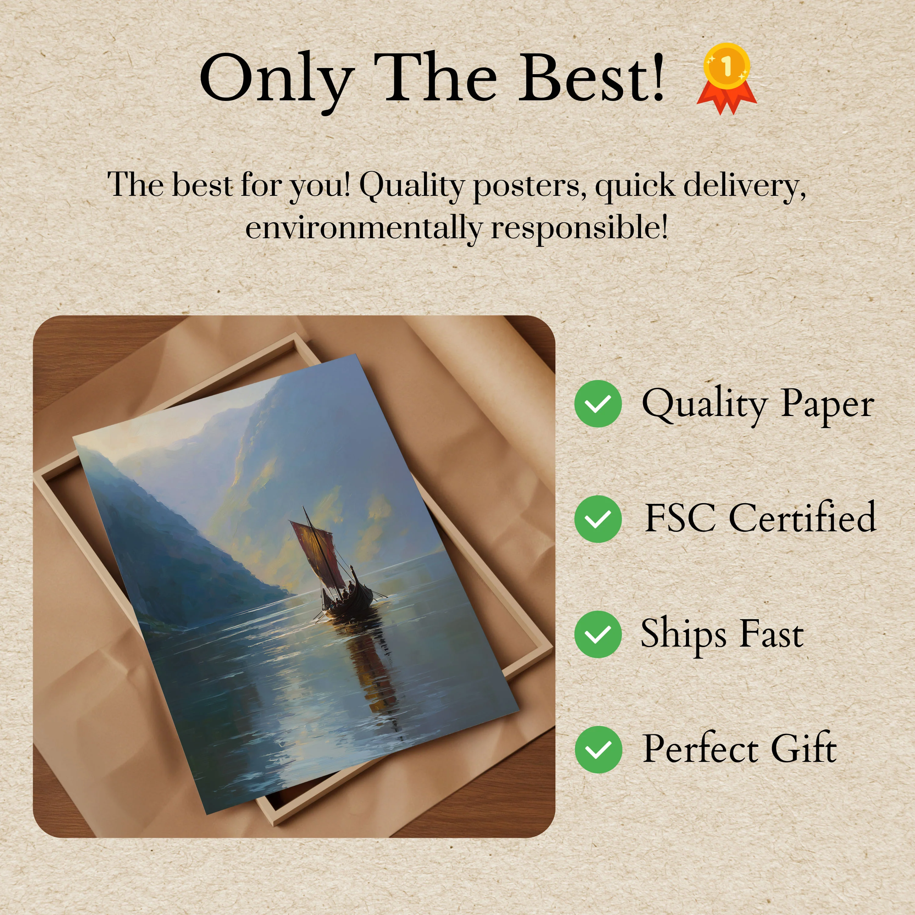 Viking Ship Mountain Fjord Poster - Image 3