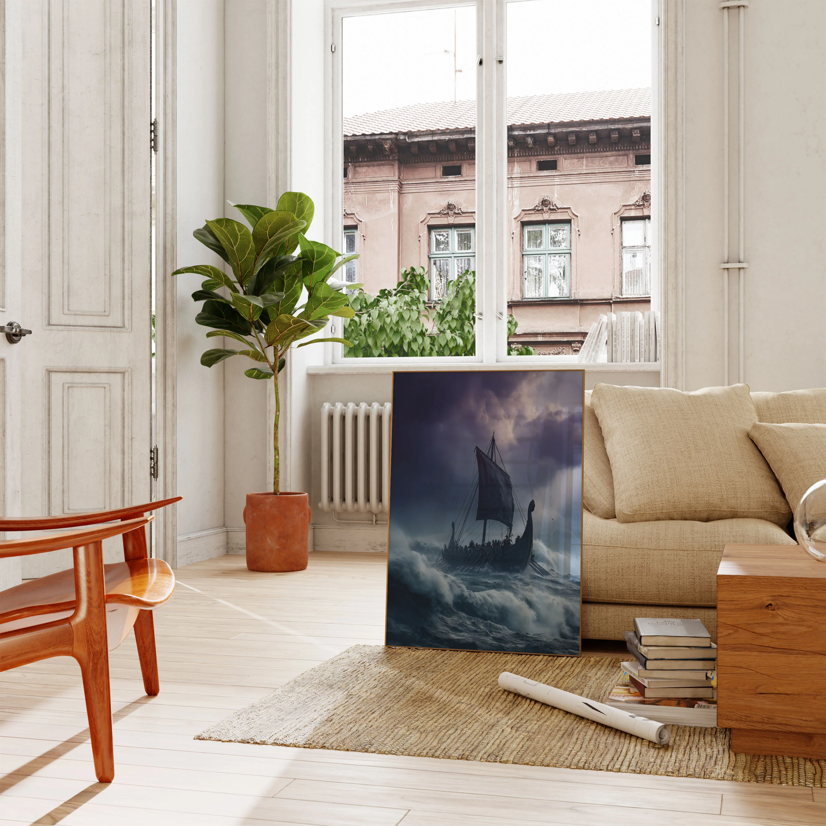 Viking Ship on Stormy Seas Poster - Image 2