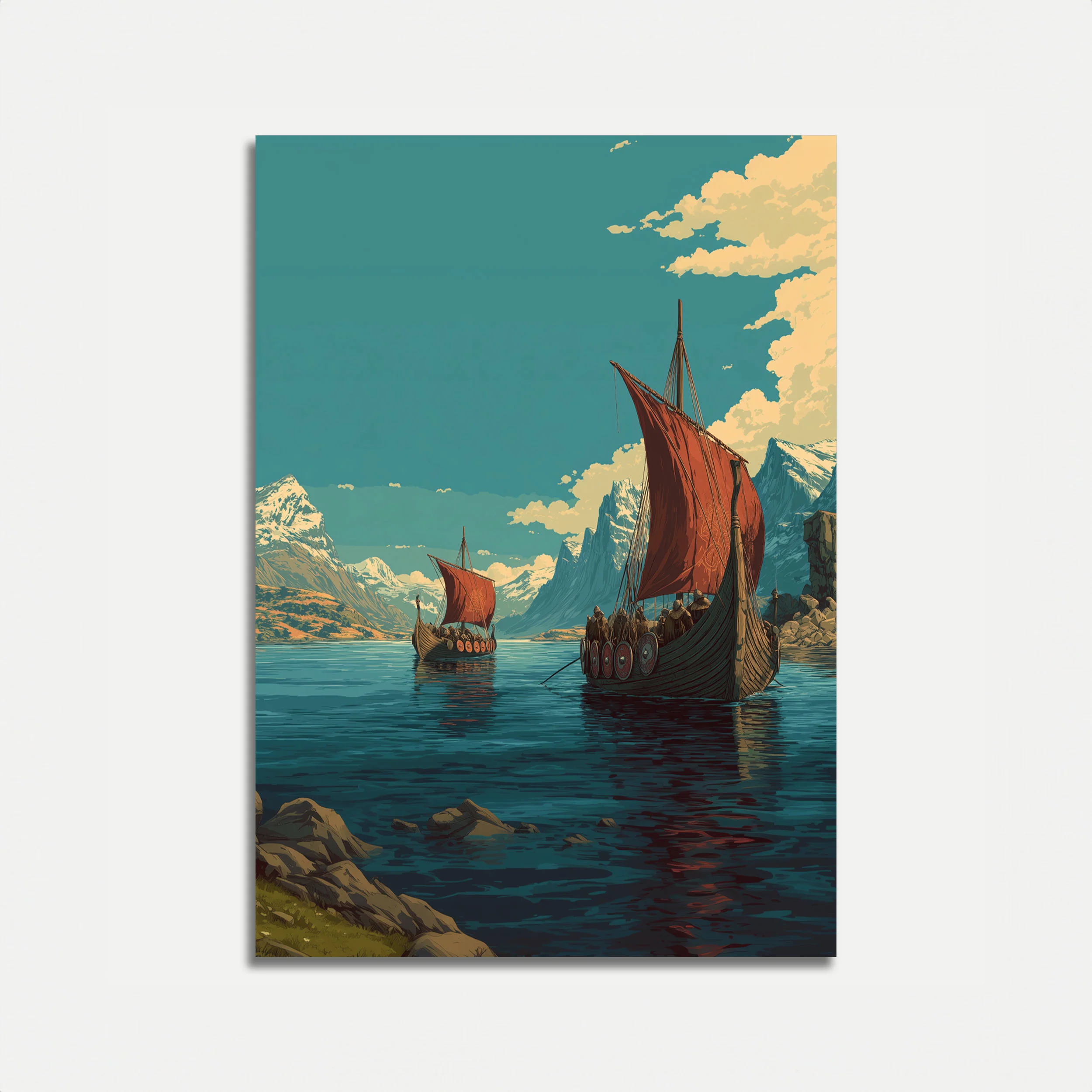 Viking Ships Nordic Fjord Poster