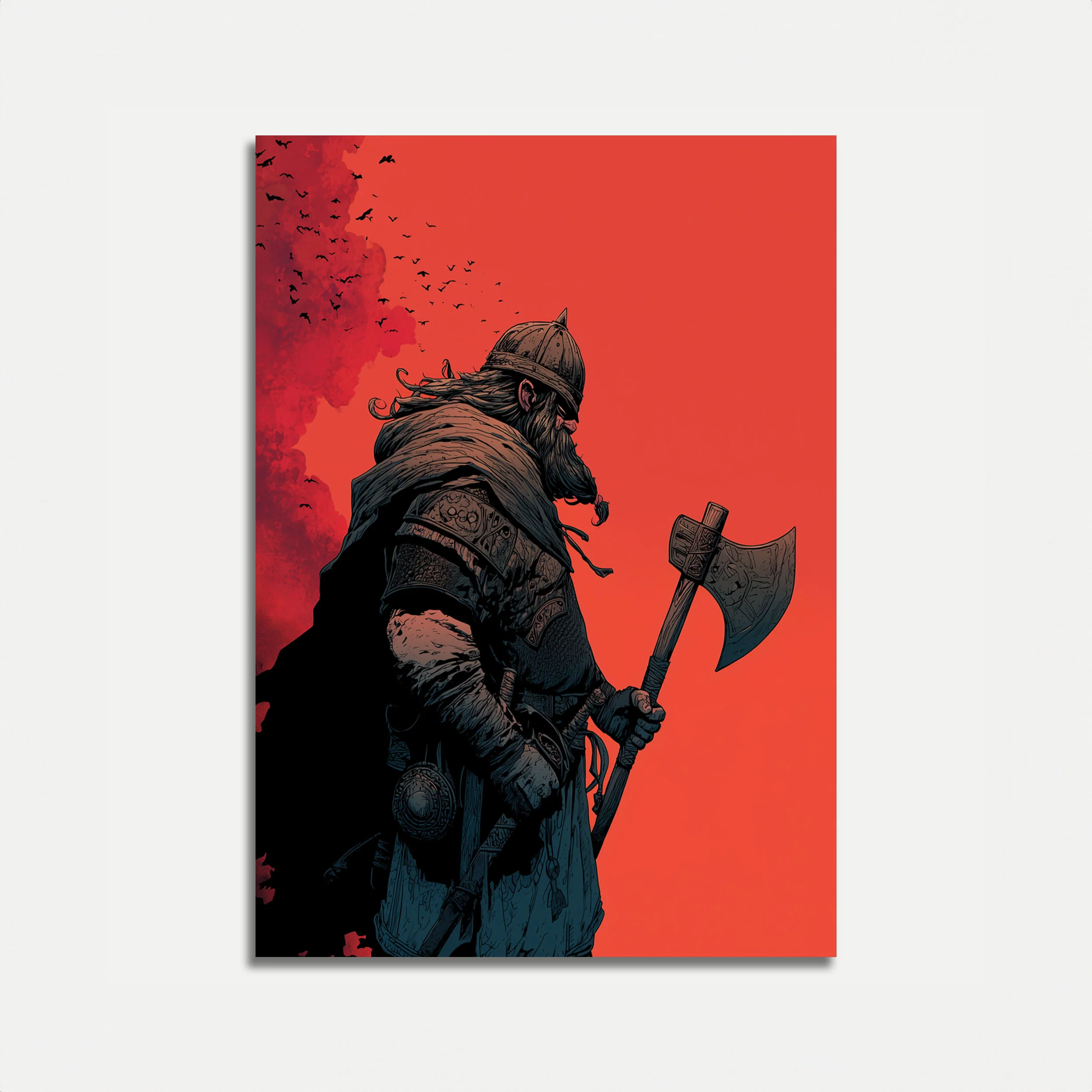 Viking Warrior Red Sky Poster