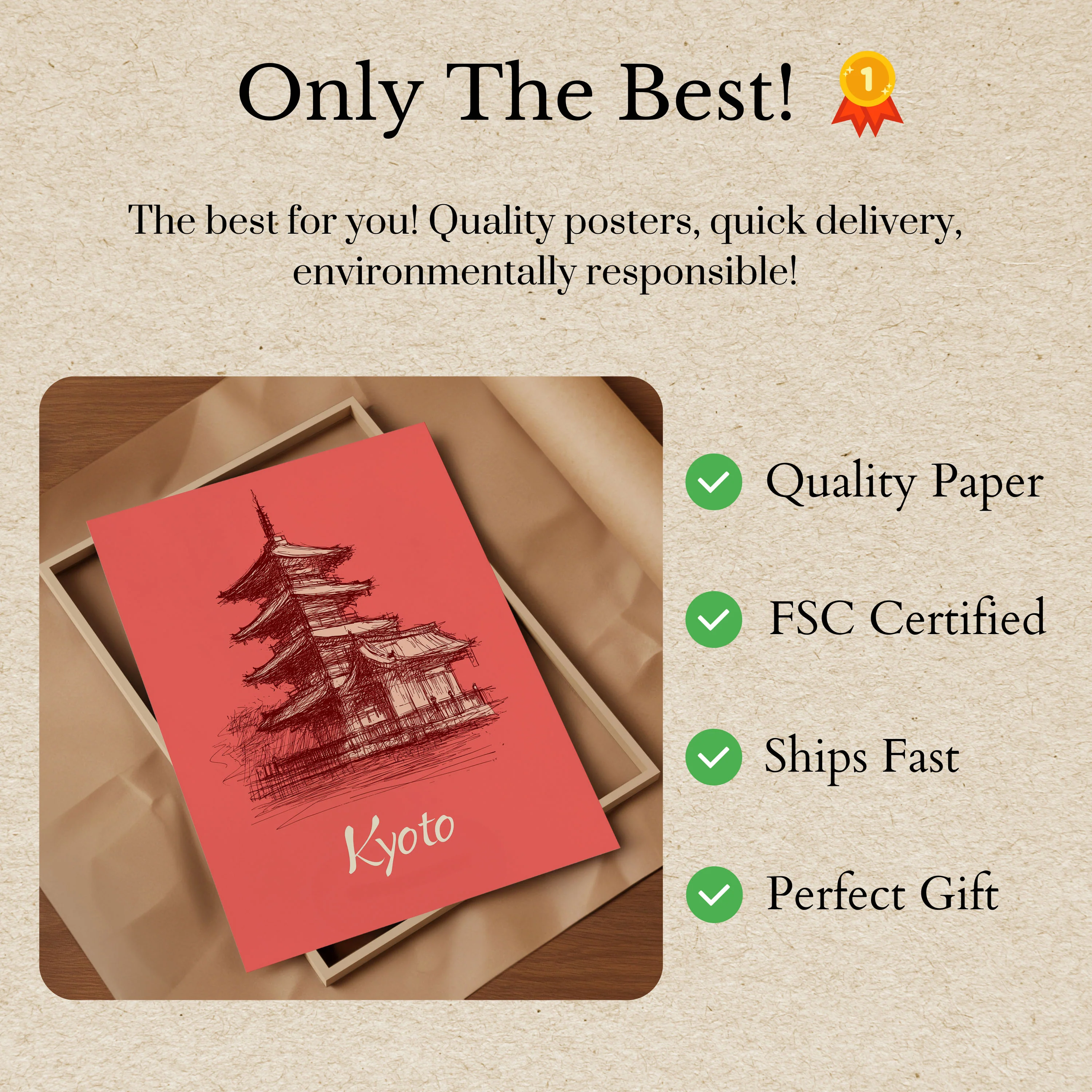 Vintage Kyoto Temple Sketch Poster - Image 3