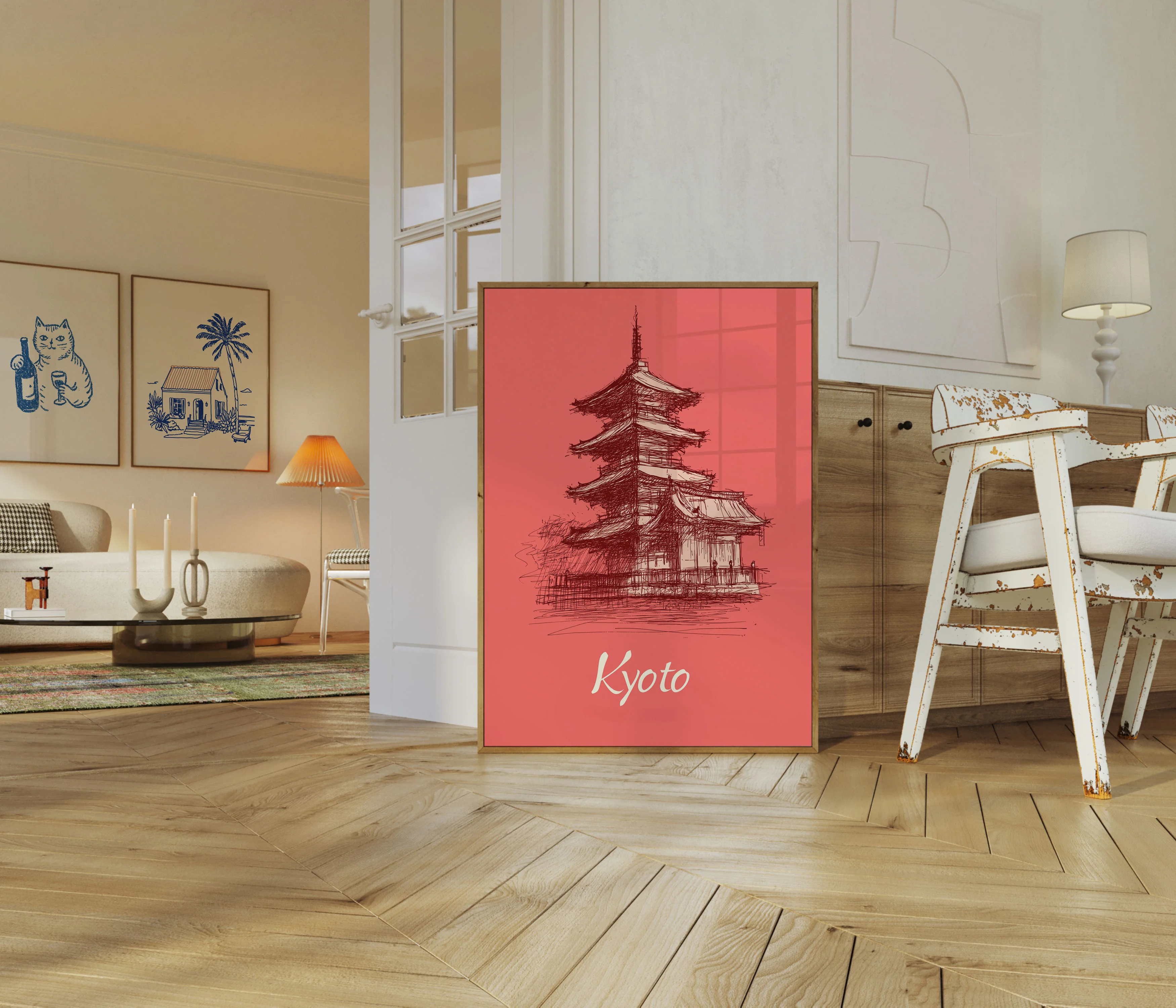 Vintage Kyoto Temple Sketch Poster - Image 5