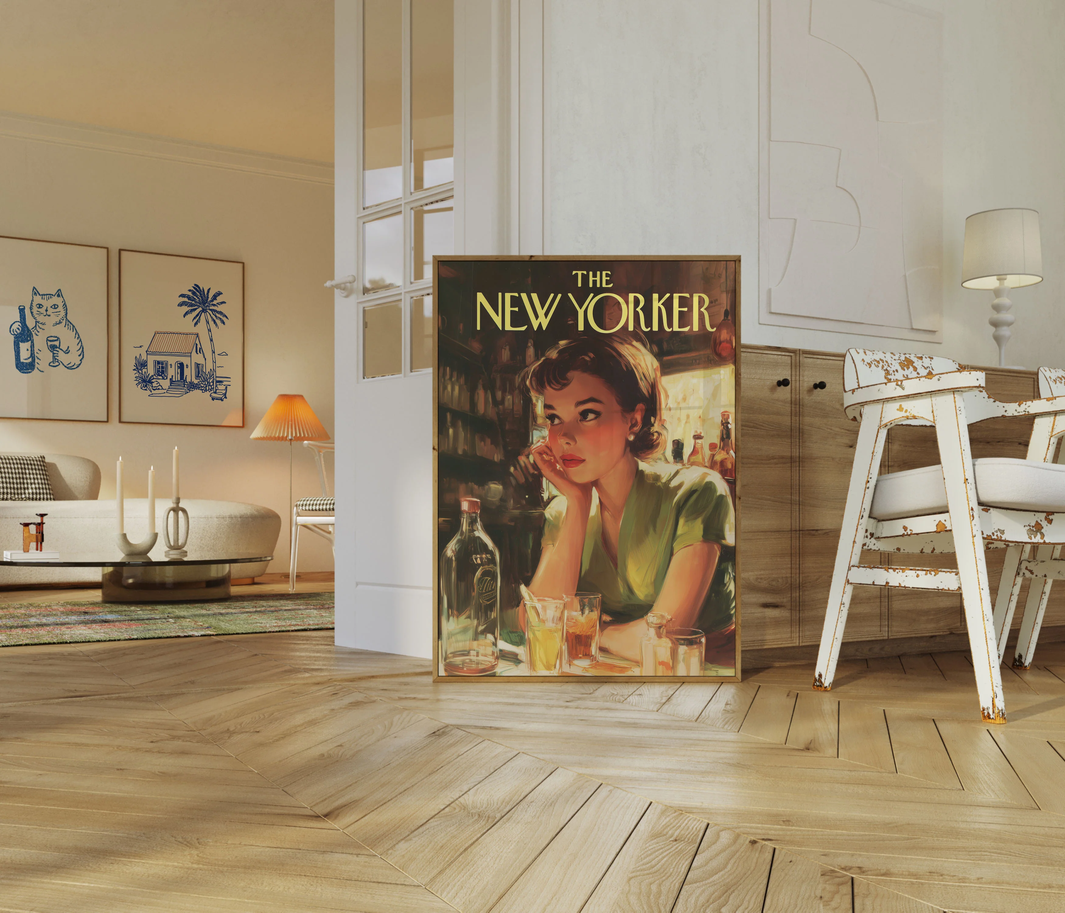 Vintage New Yorker Bar Scene Poster - Image 5