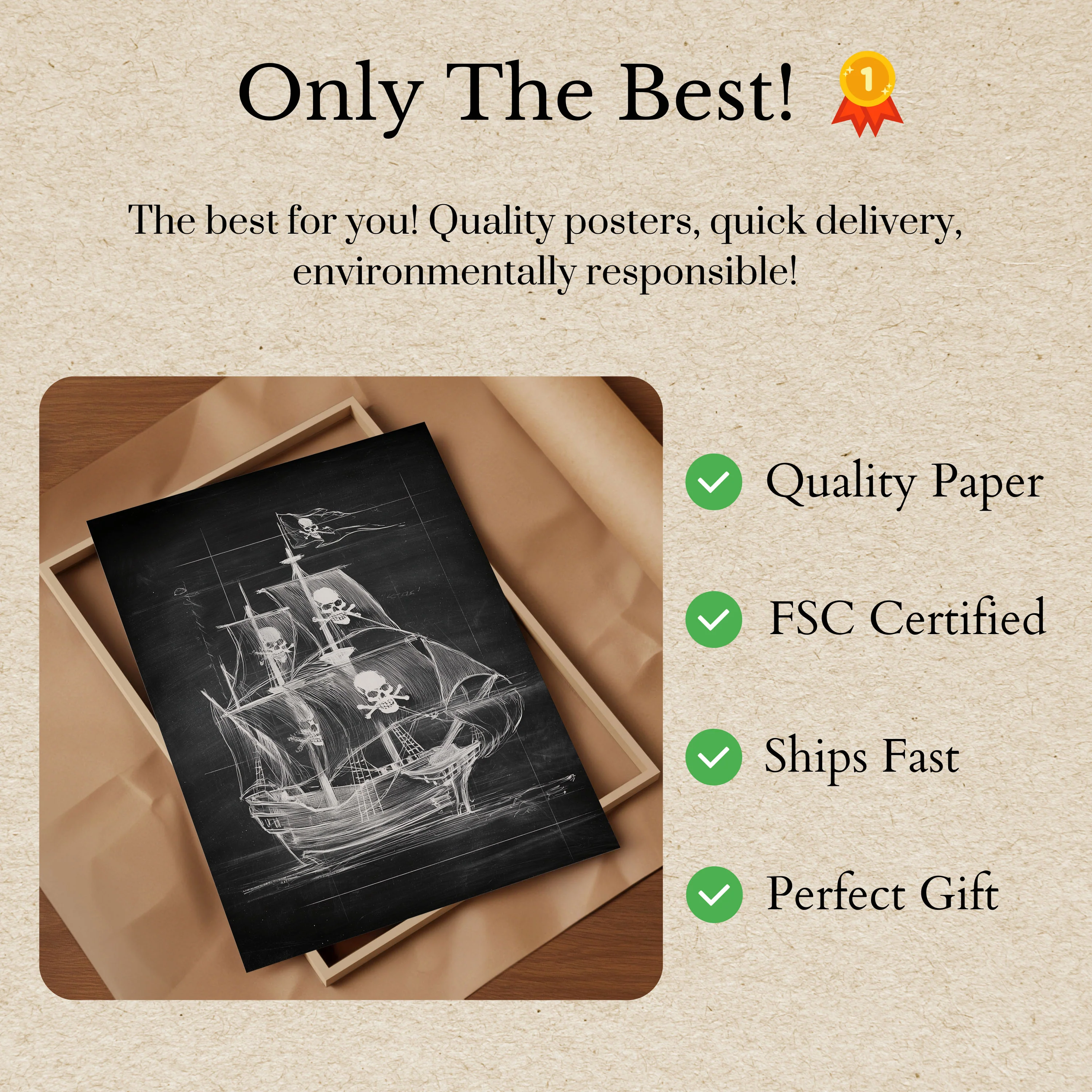 Vintage Pirate Ship Skull Poster - Image 3
