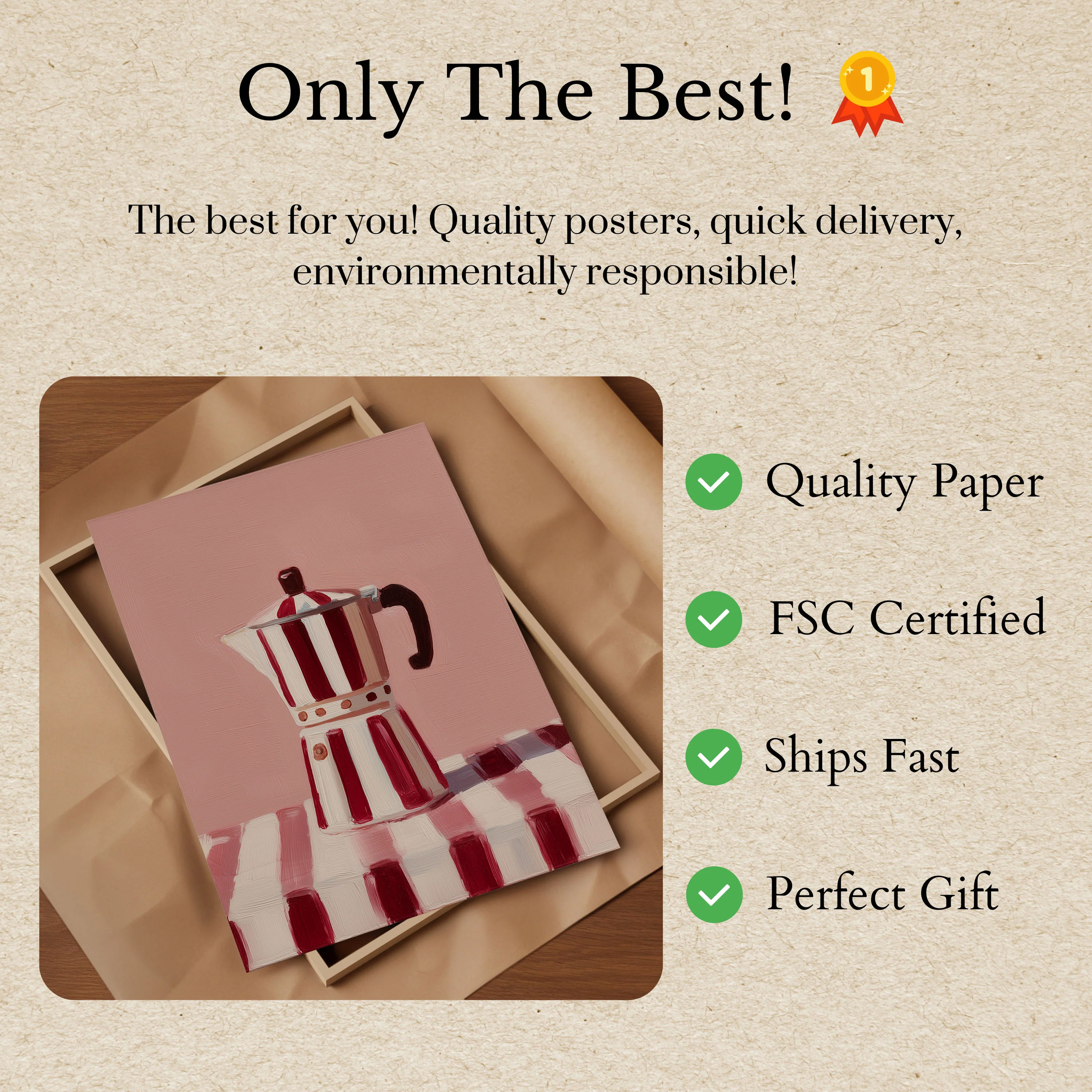 Vintage Red Striped Coffee Maker Poster - Image 3