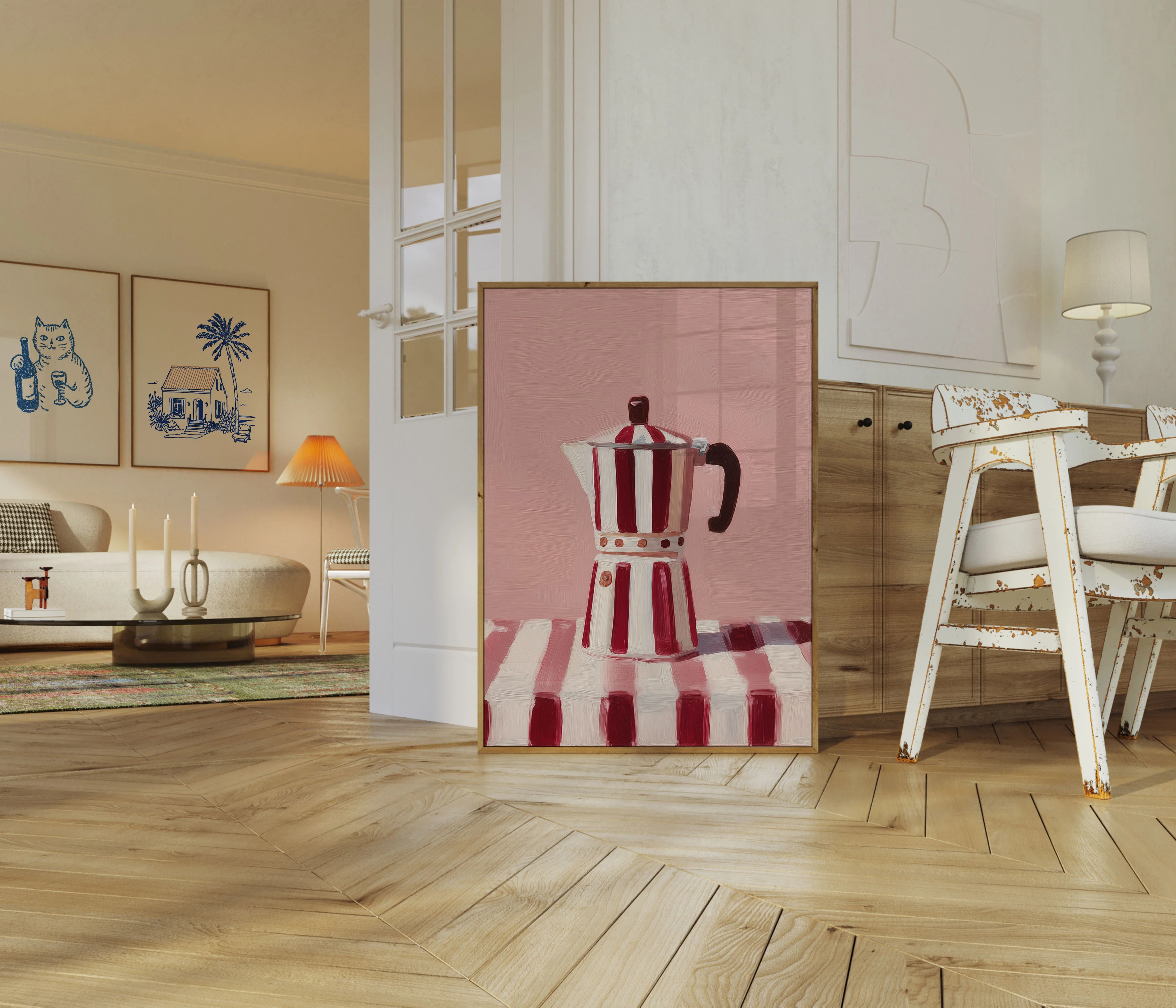 Vintage Red Striped Coffee Maker Poster - Image 5