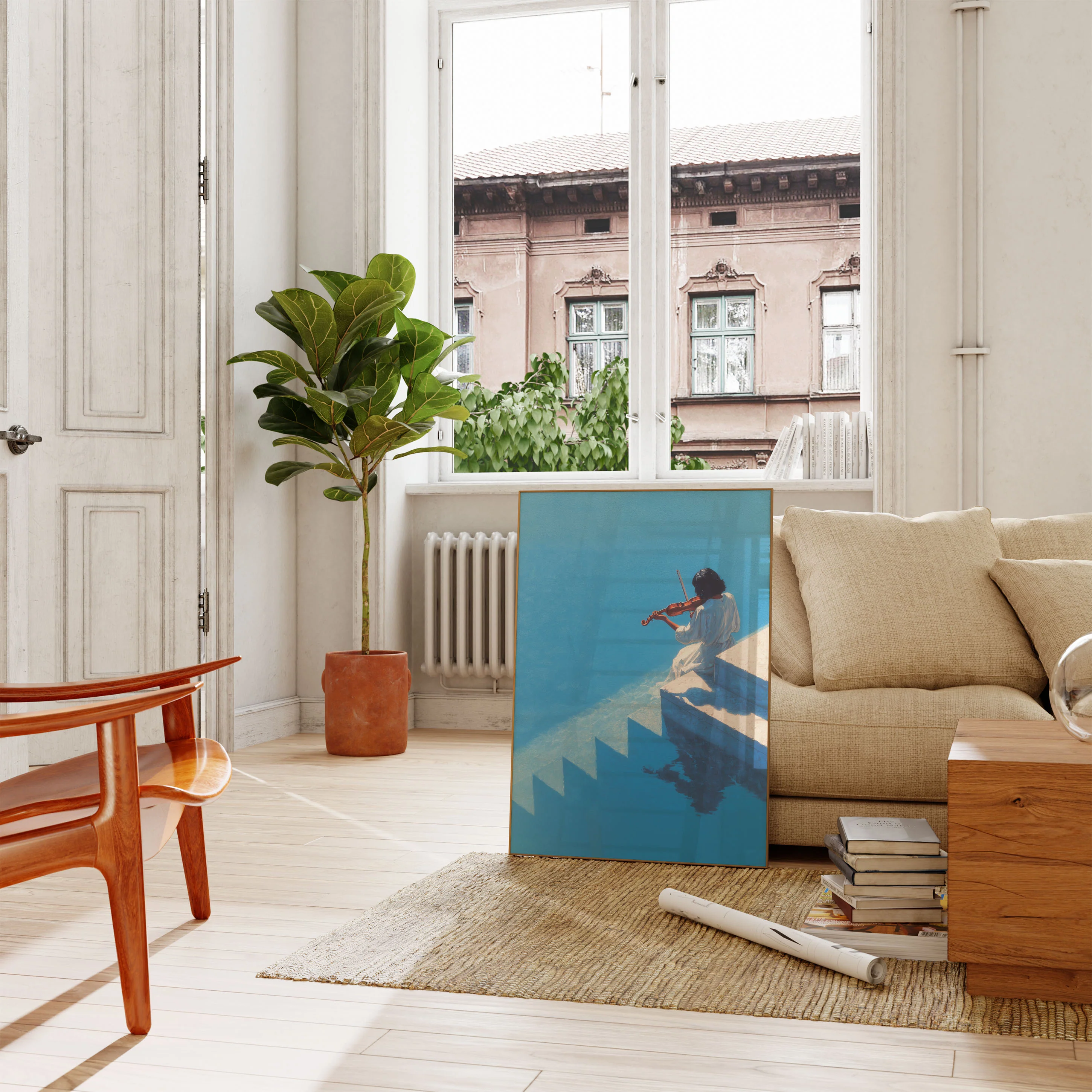 Violin Solitude Blue Steps Poster - Image 2