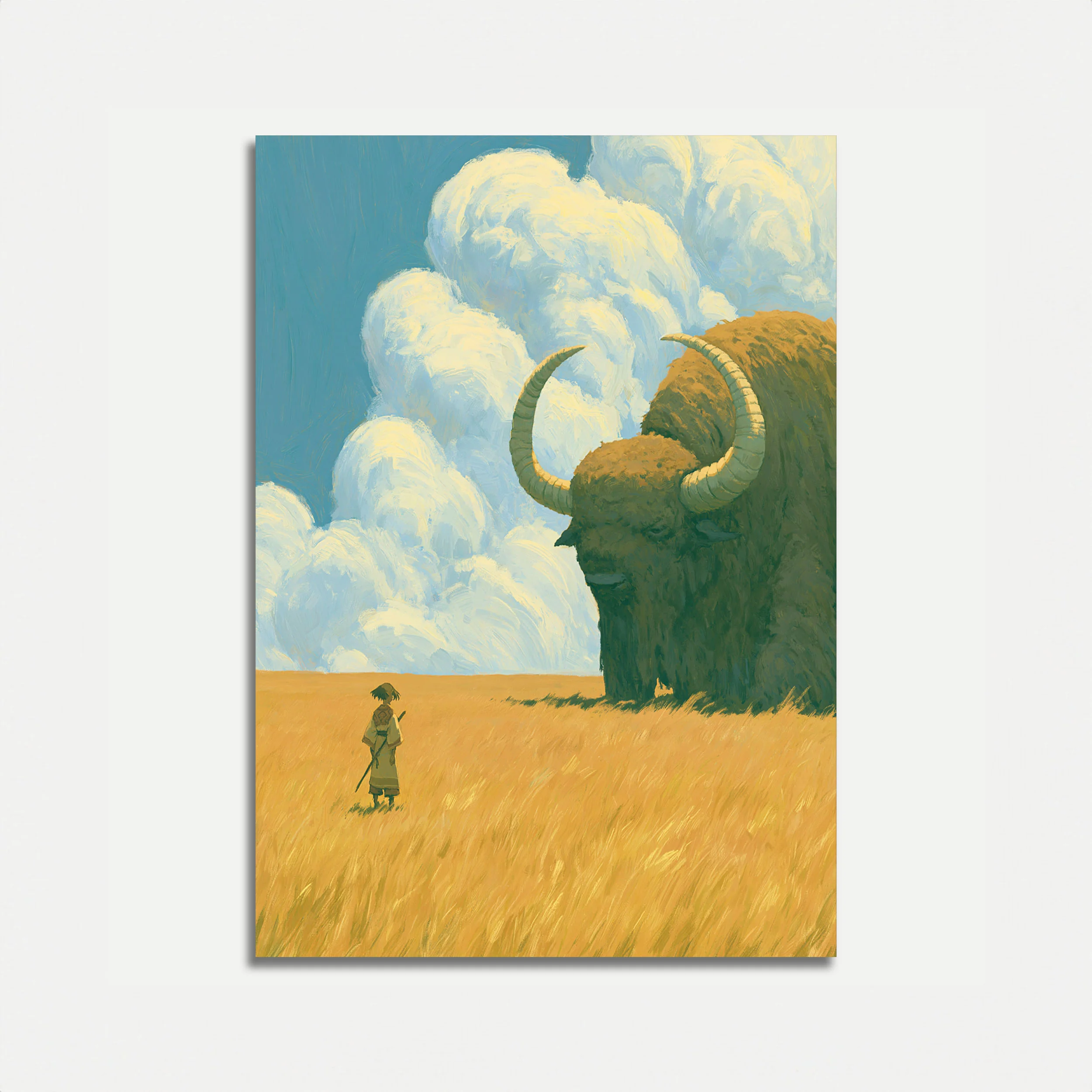 Warrior Facing Ancient Beast Poster