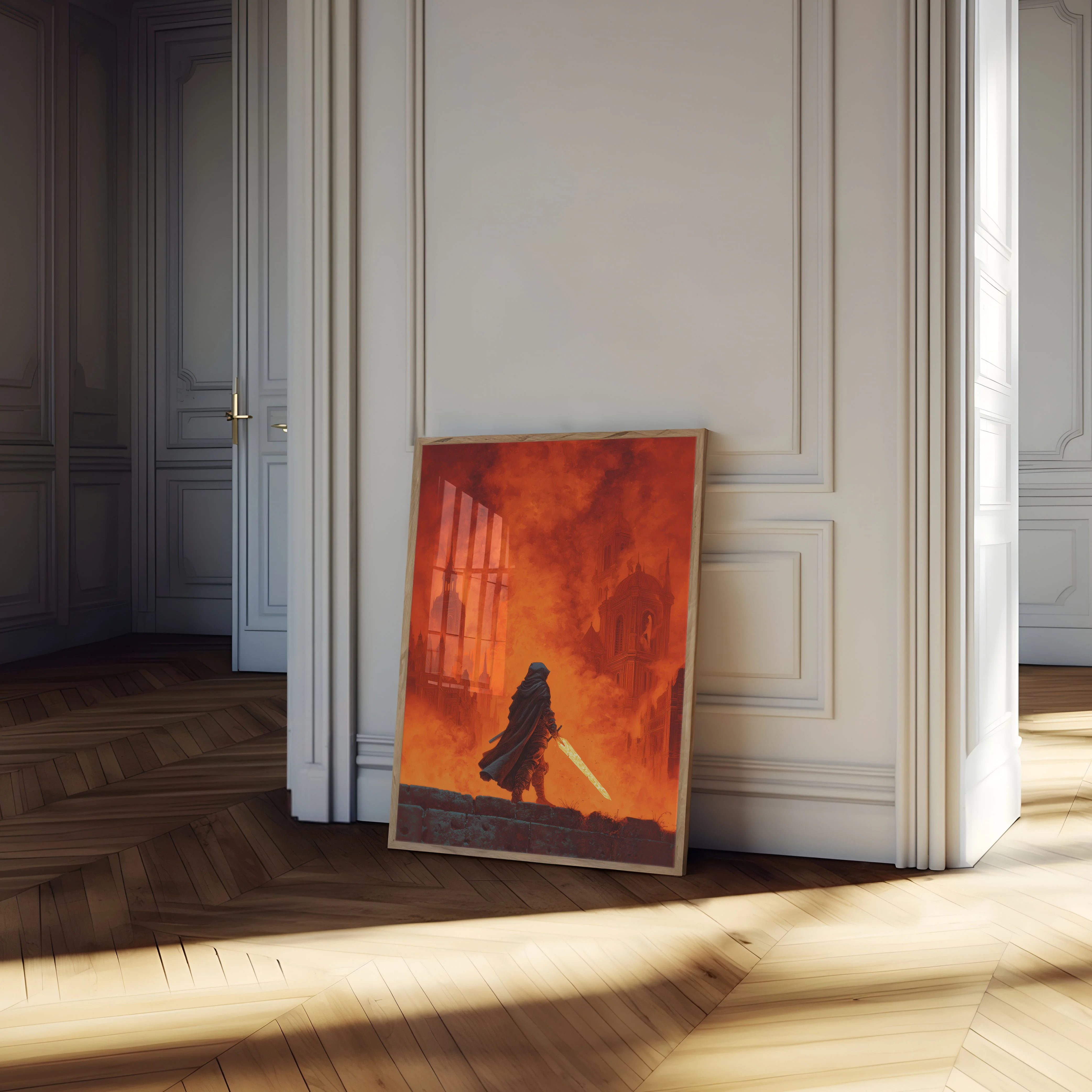 Warrior in Burning City Poster - Image 4