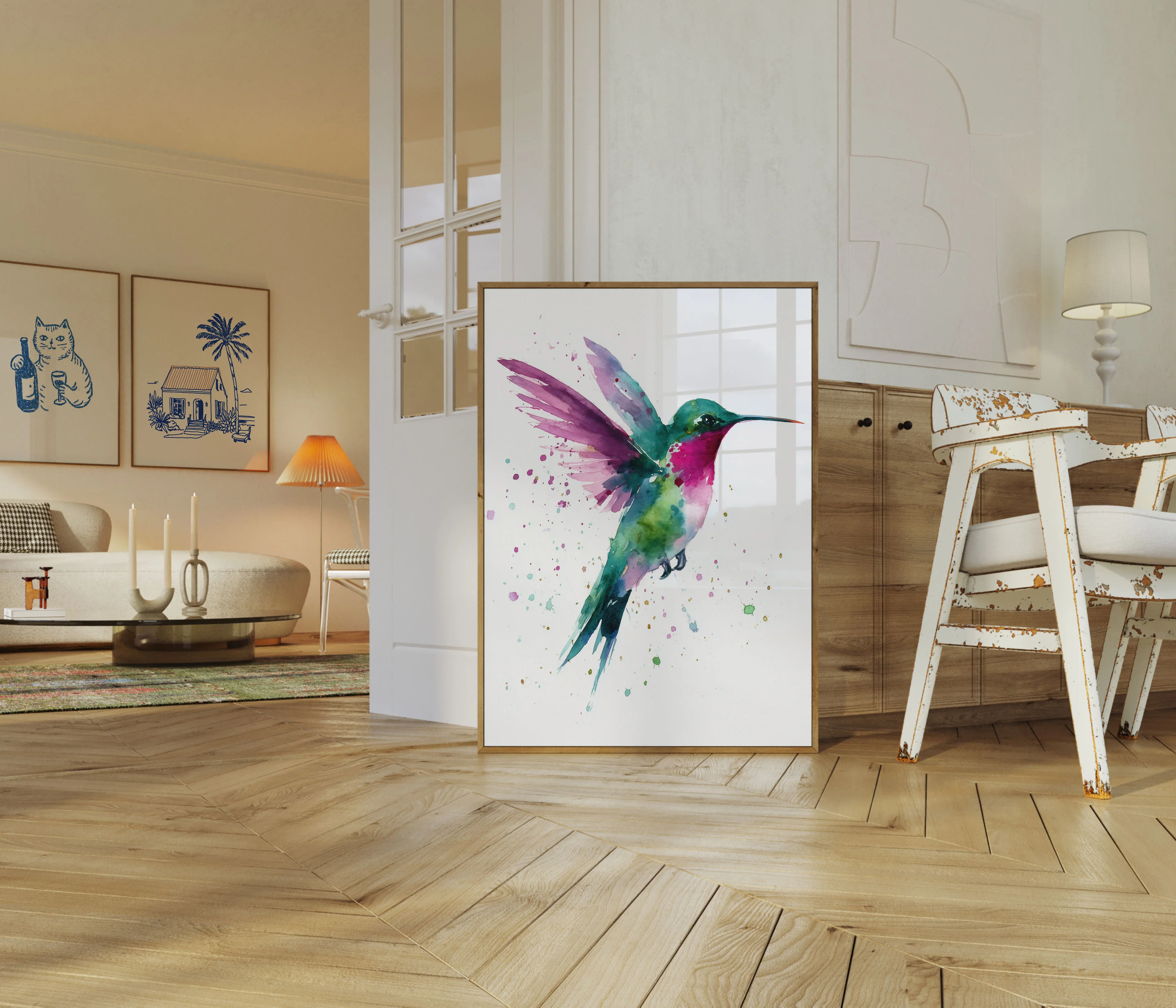 Watercolor Hummingbird in Flight Poster - Image 5
