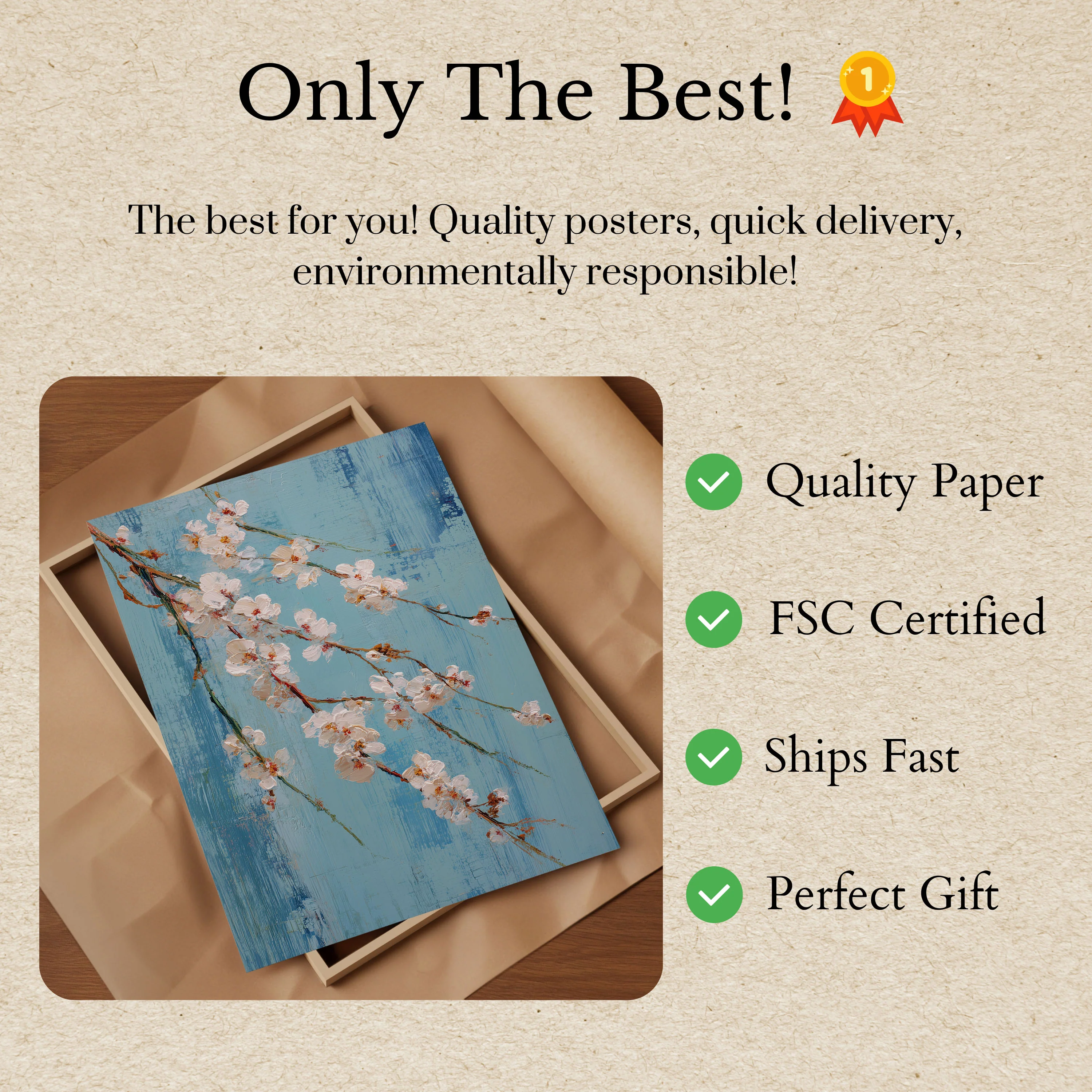 White Blossoms on Blue Poster - Image 3
