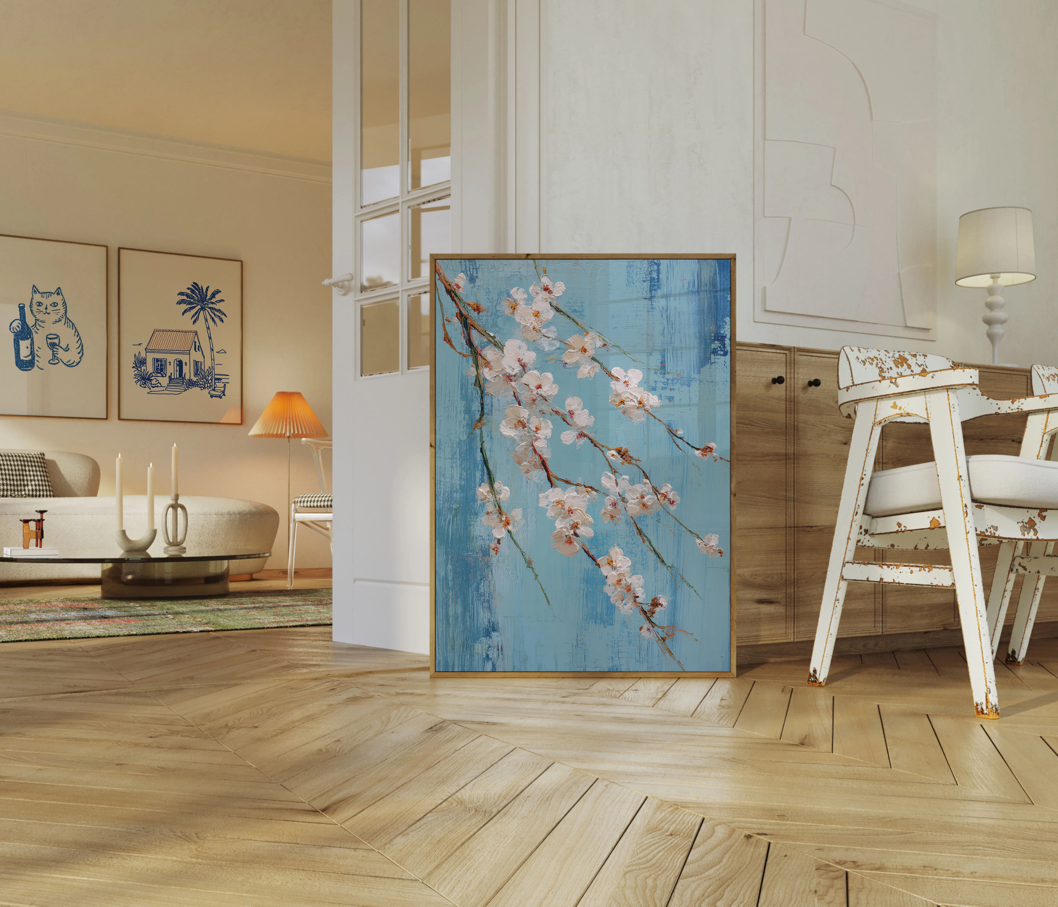White Blossoms on Blue Poster - Image 5