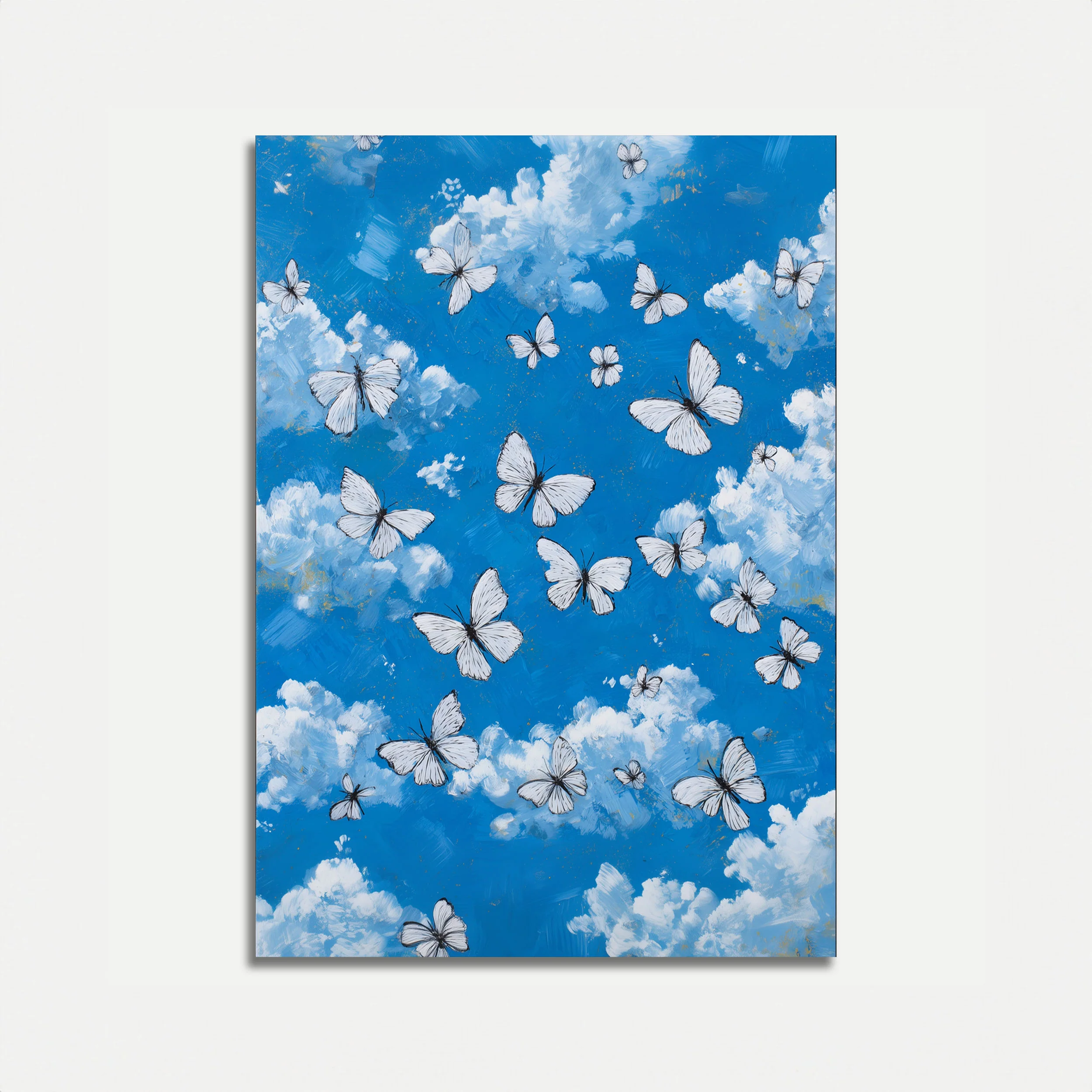 White Butterflies Sky Poster