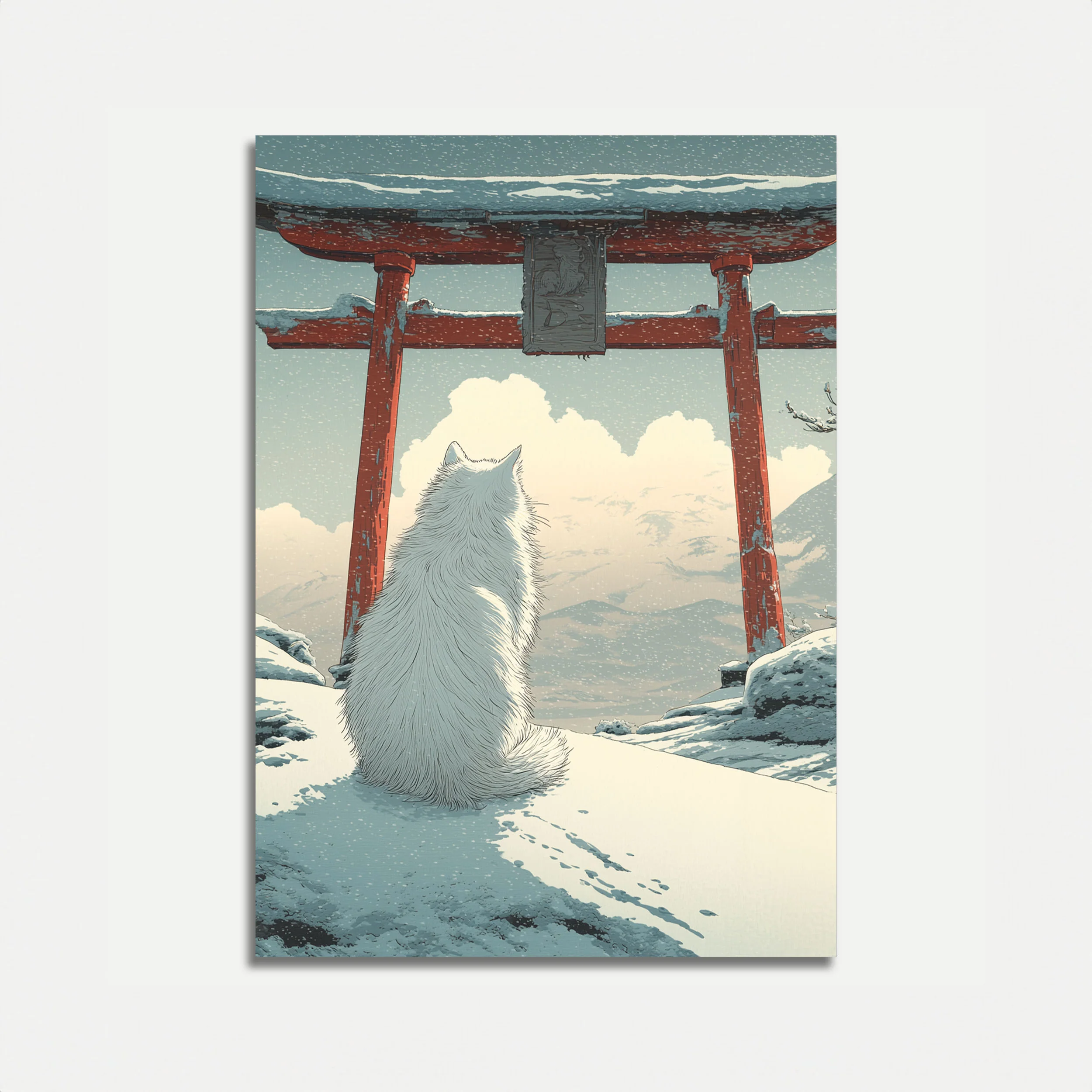 White Cat at Japanese Gate Poster