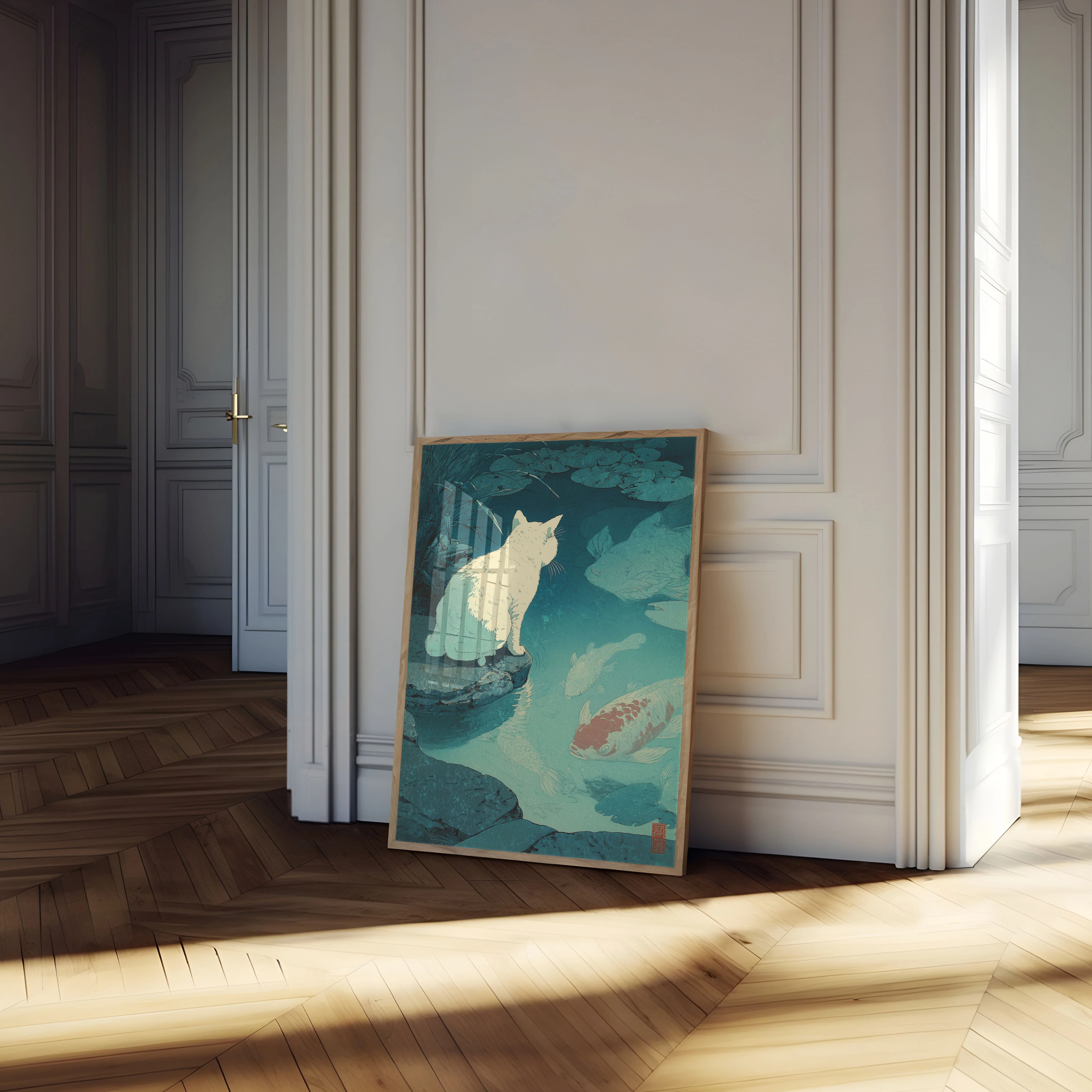 White Cat by the Pond Poster - Image 4