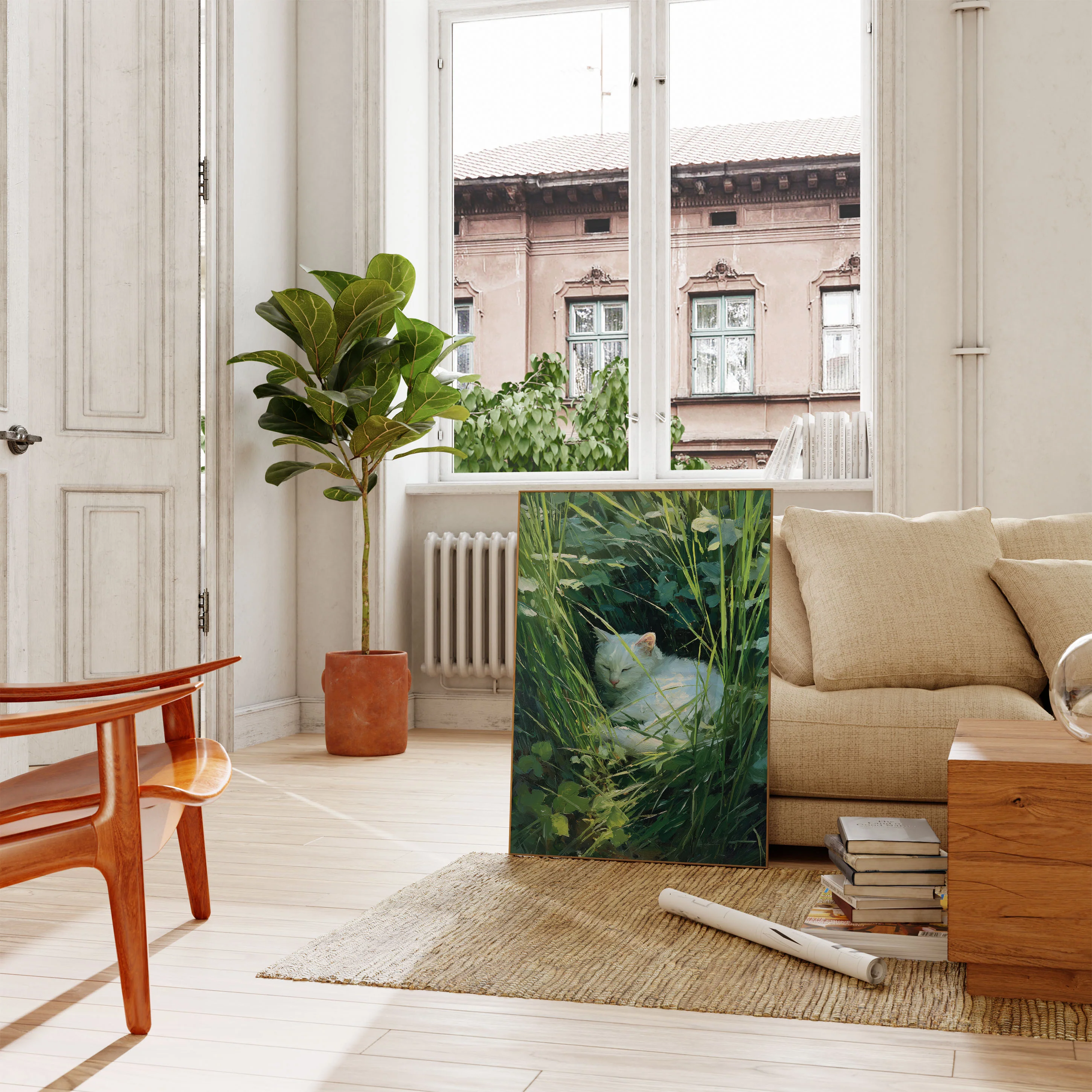 White Cat by the Pond Poster - Image 2