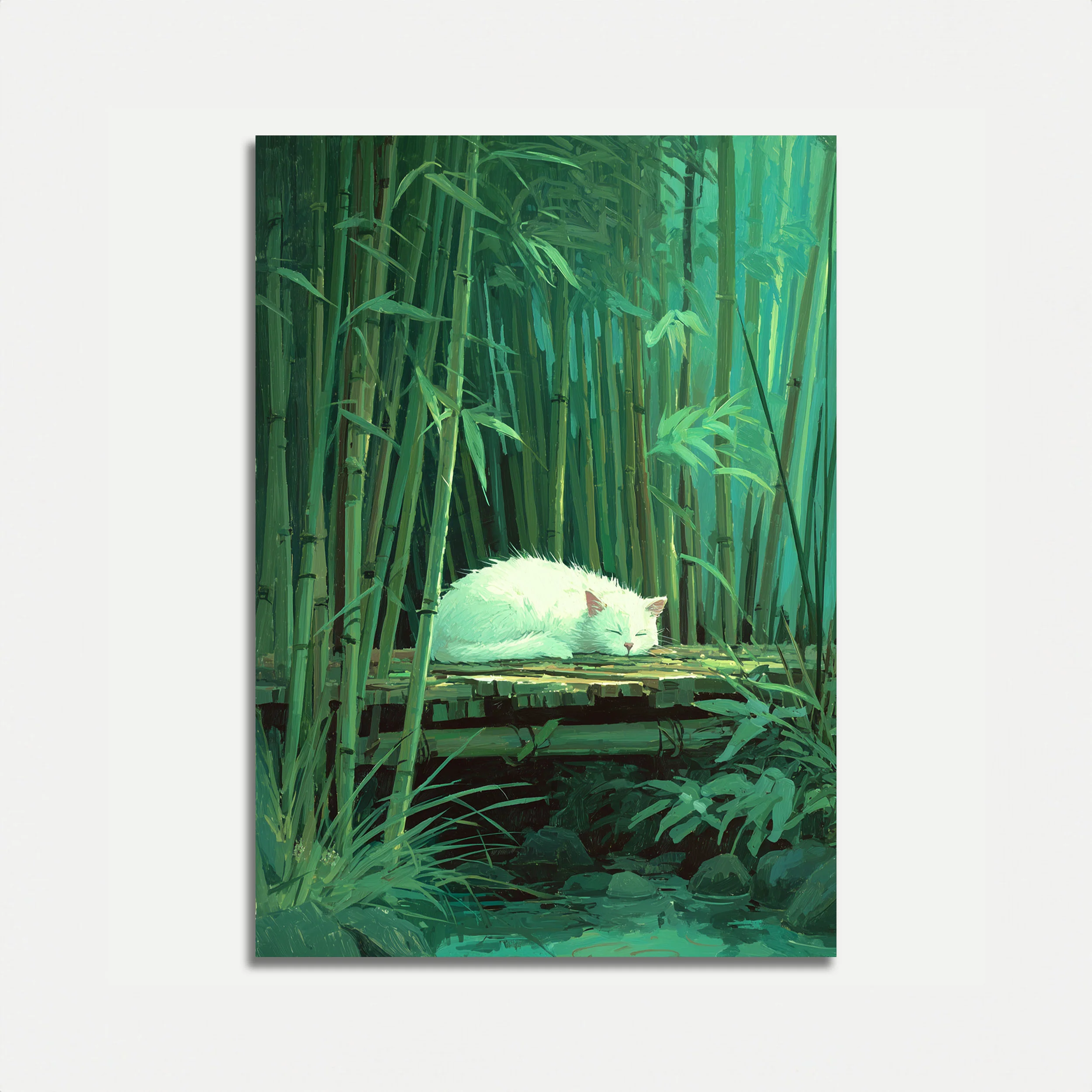 White Cat in Bamboo Forest Poster