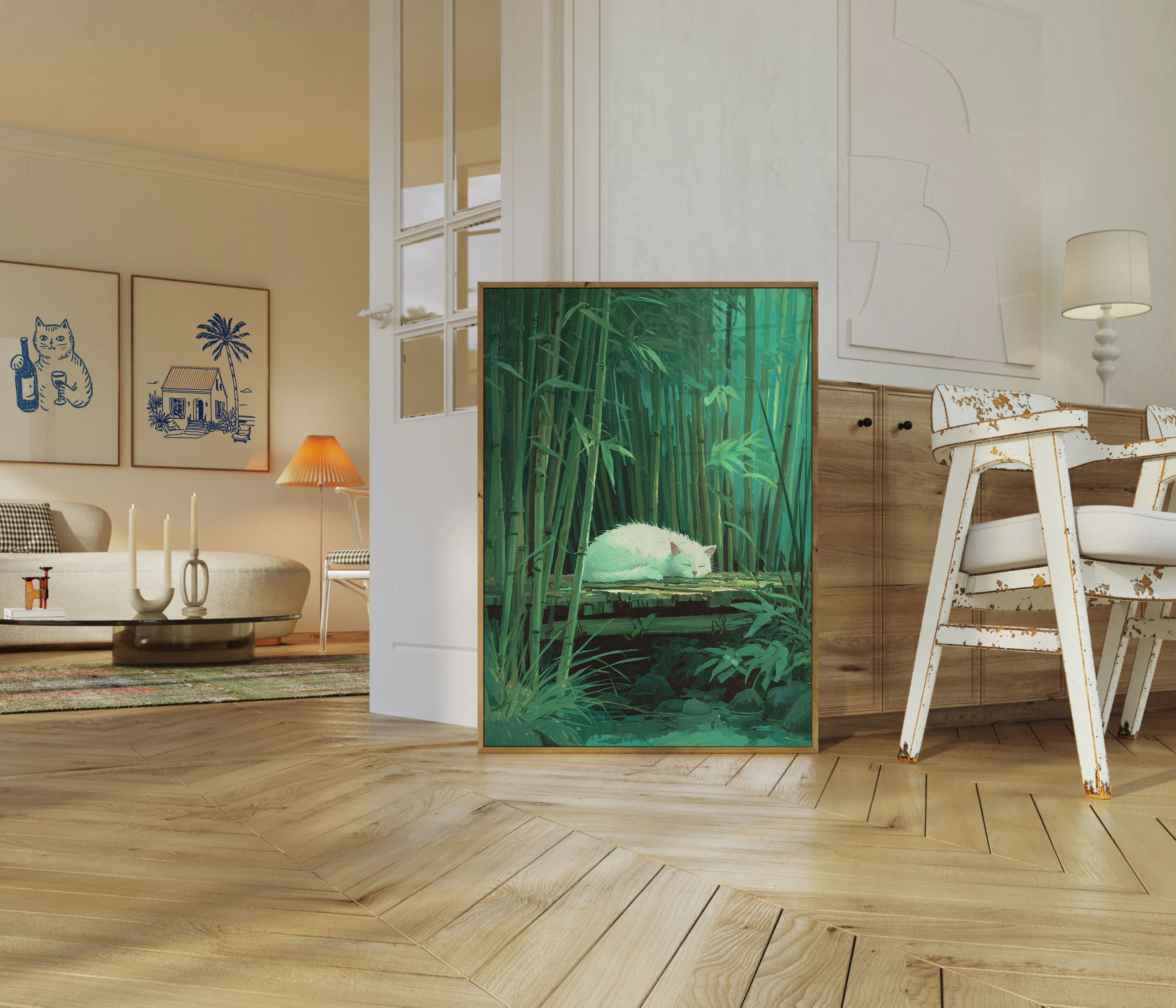 White Cat in Bamboo Forest Poster - Image 5