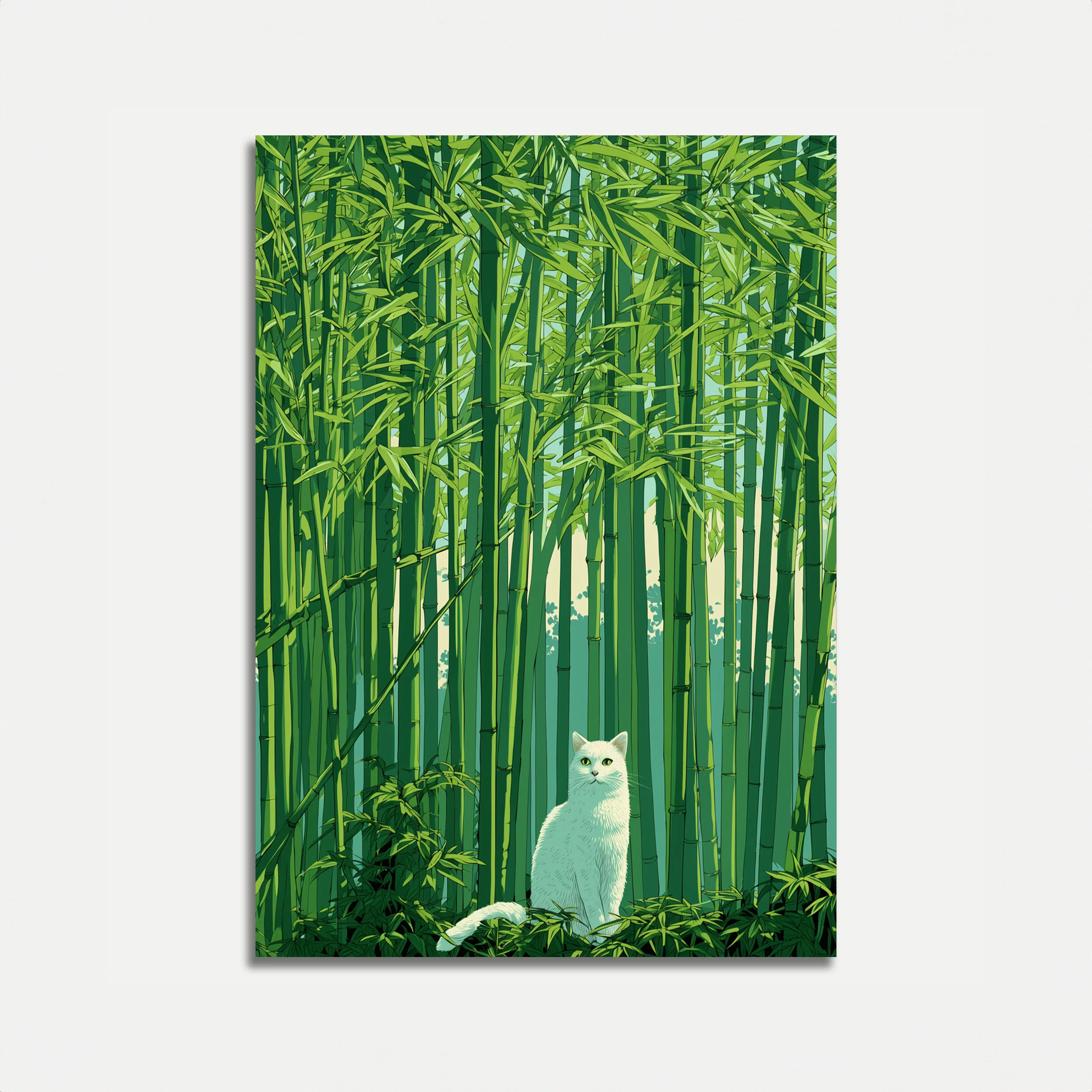 White Cat in Bamboo Forest Poster
