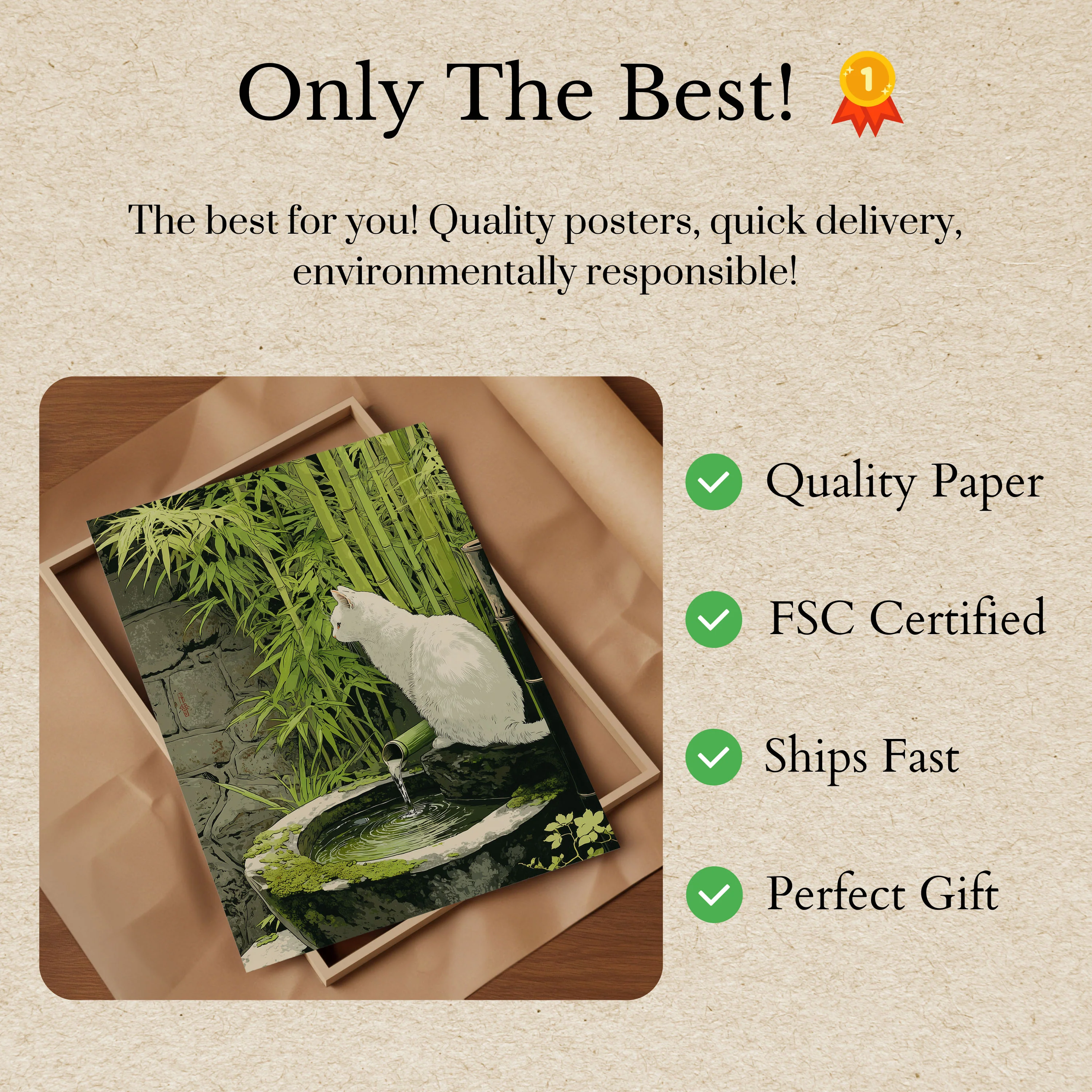 White Cat in Bamboo Garden Poster - Image 3