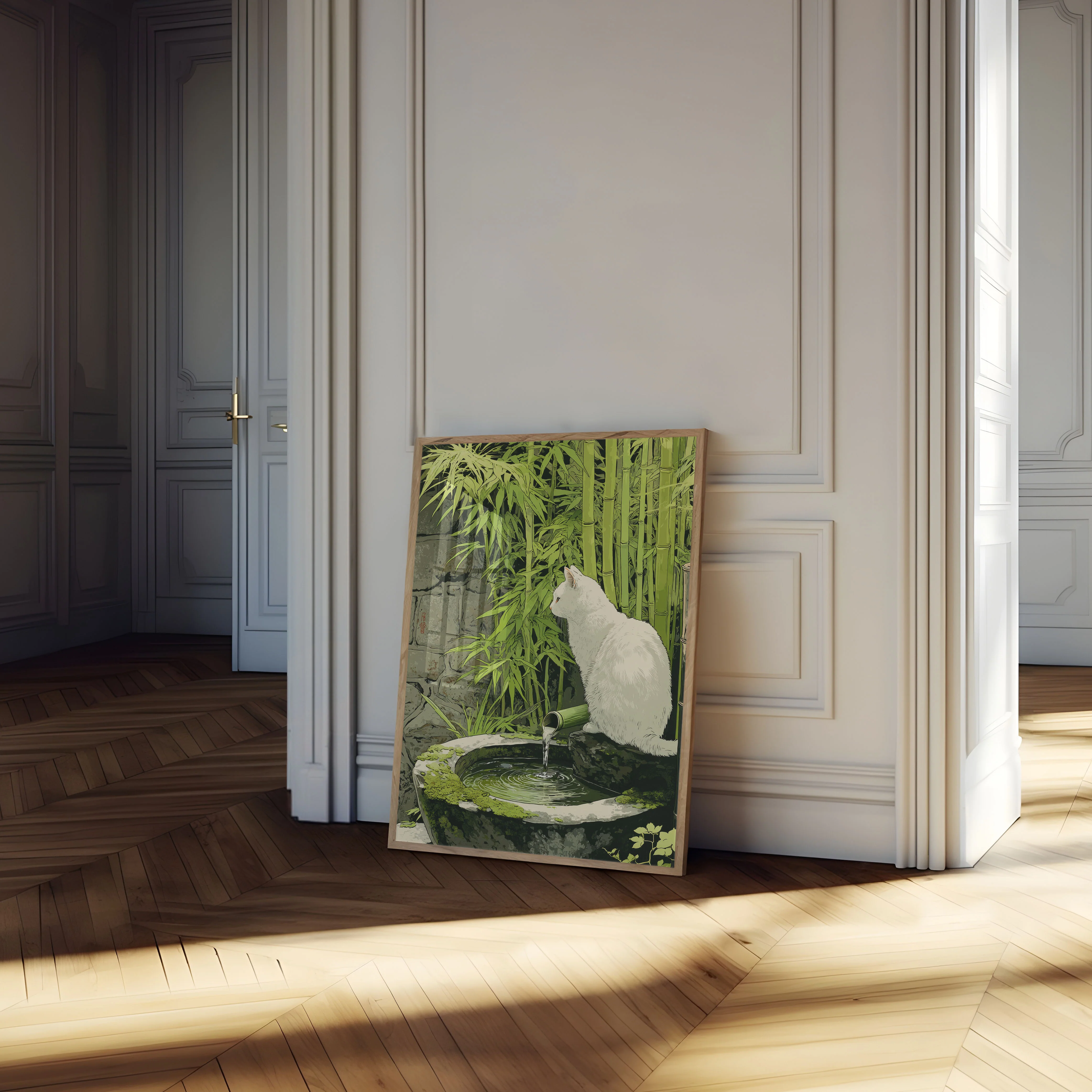 White Cat in Bamboo Garden Poster - Image 4