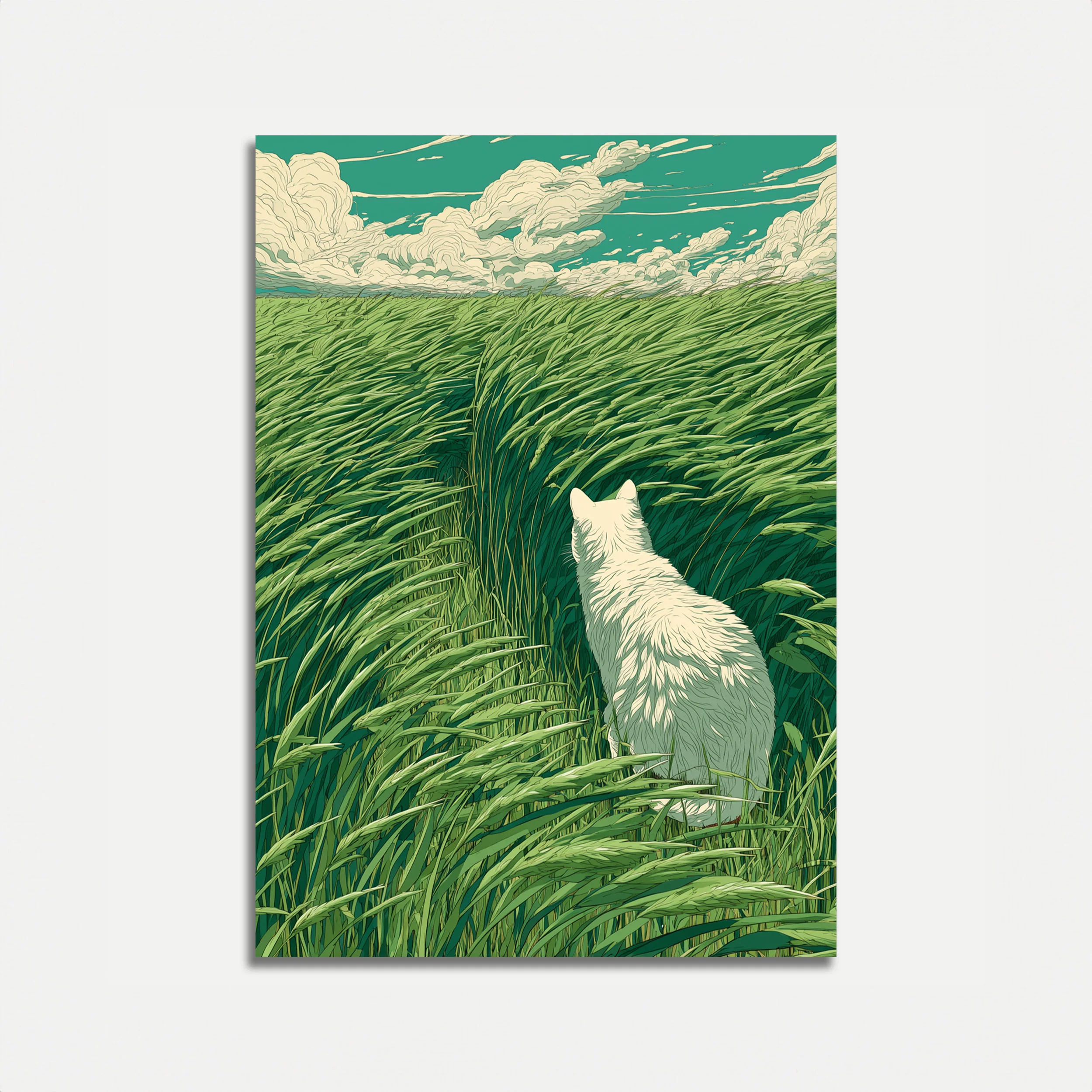 White Cat in Grassland Poster