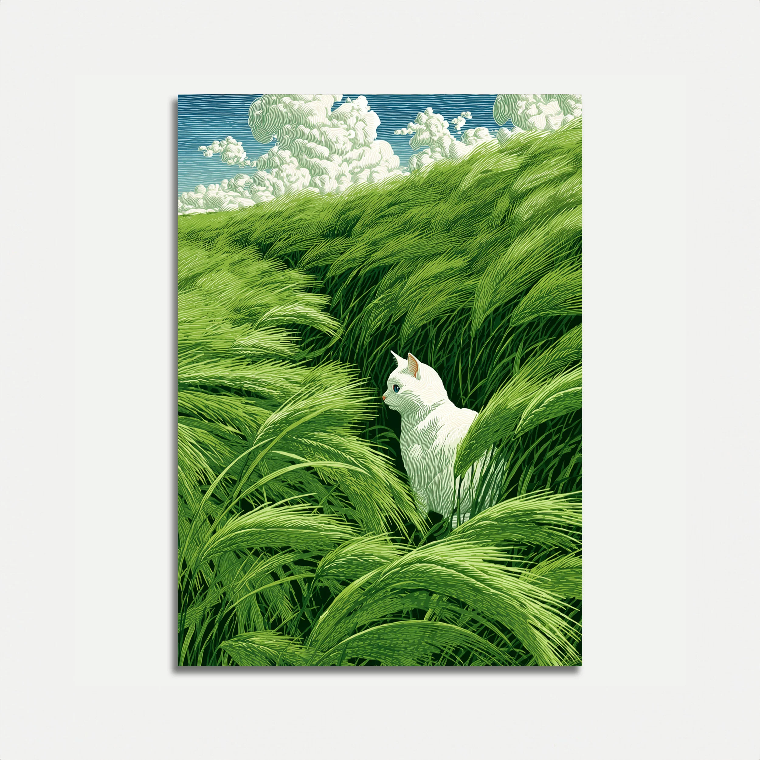 White Cat in Grassland Poster