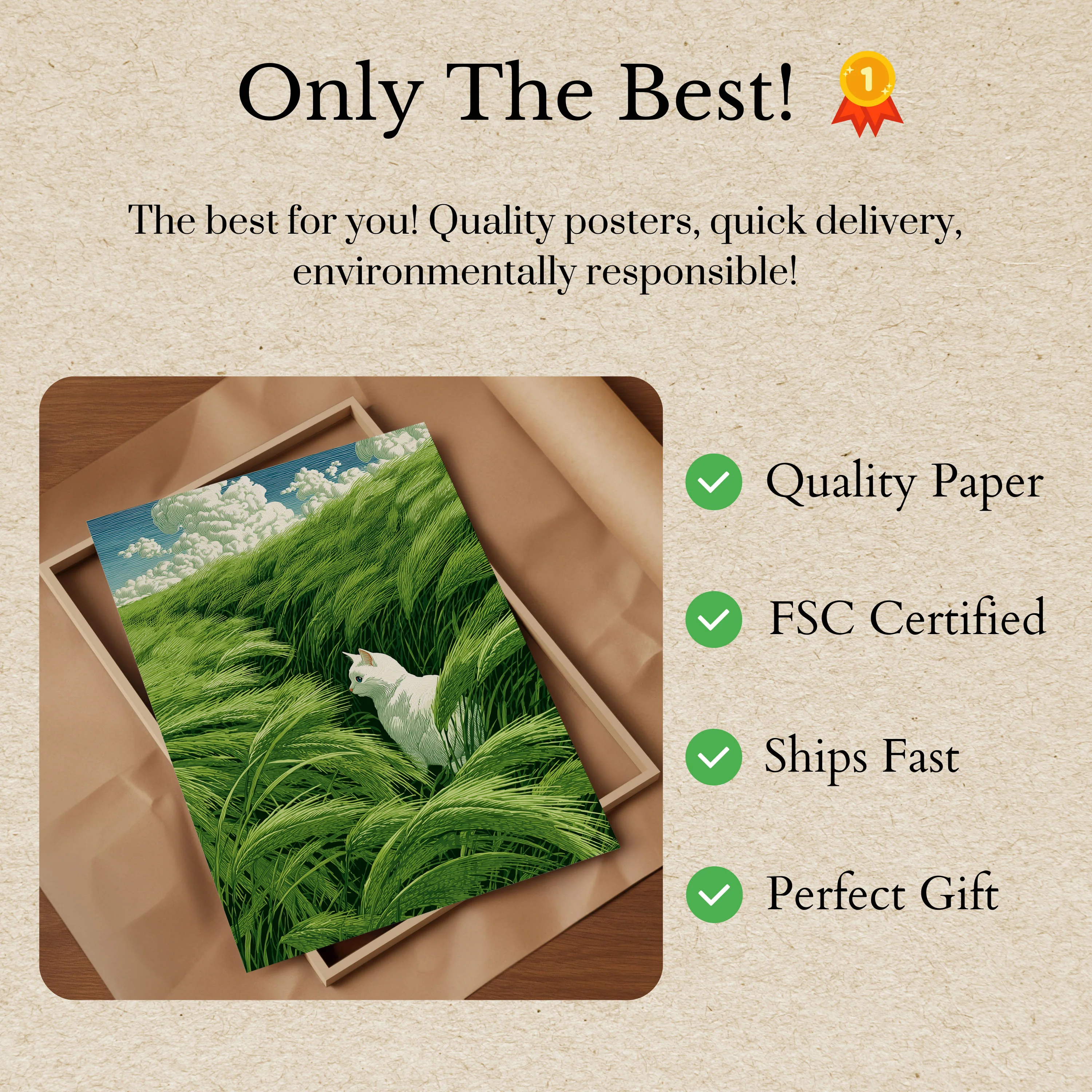 White Cat in Grassland Poster - Image 3
