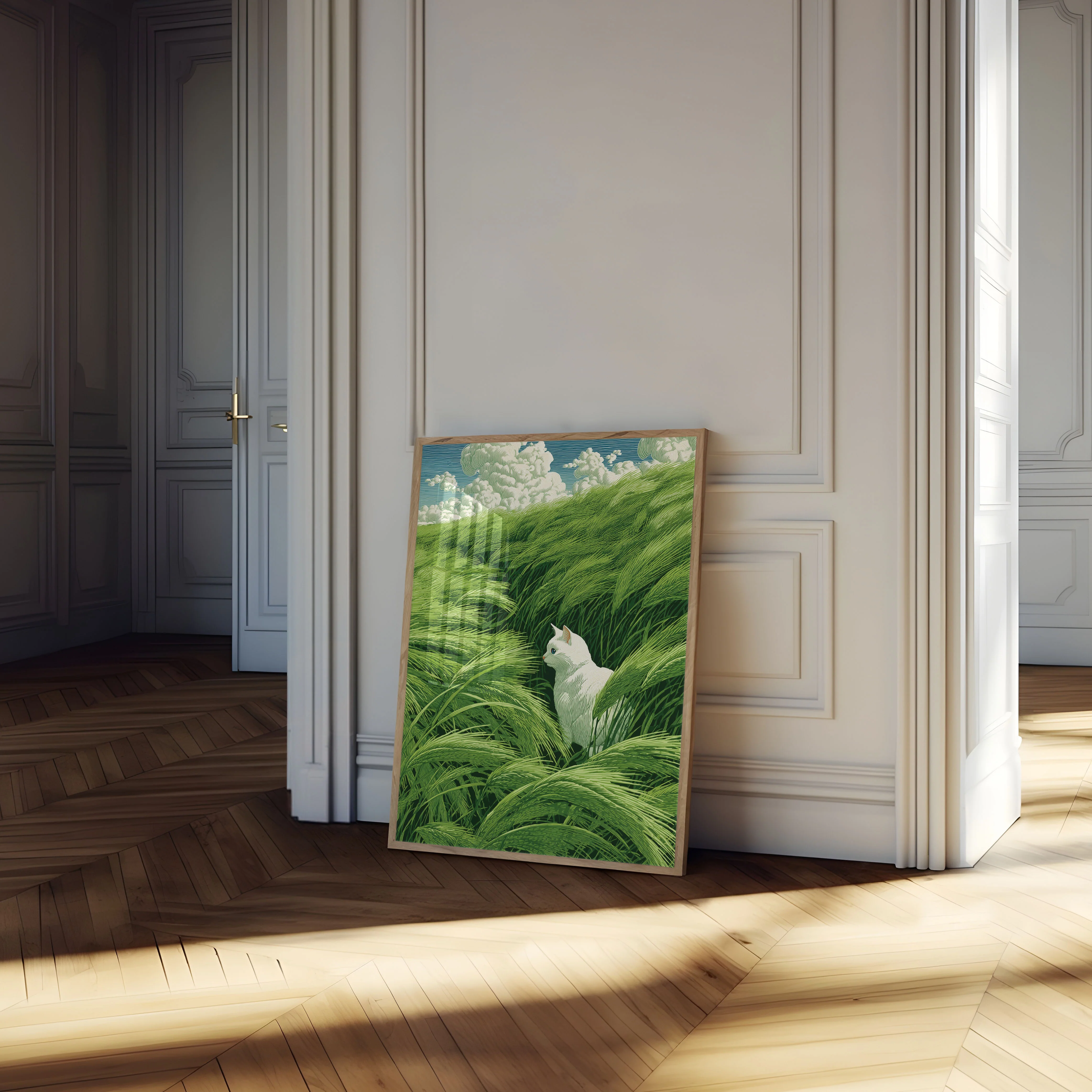 White Cat in Grassland Poster - Image 4