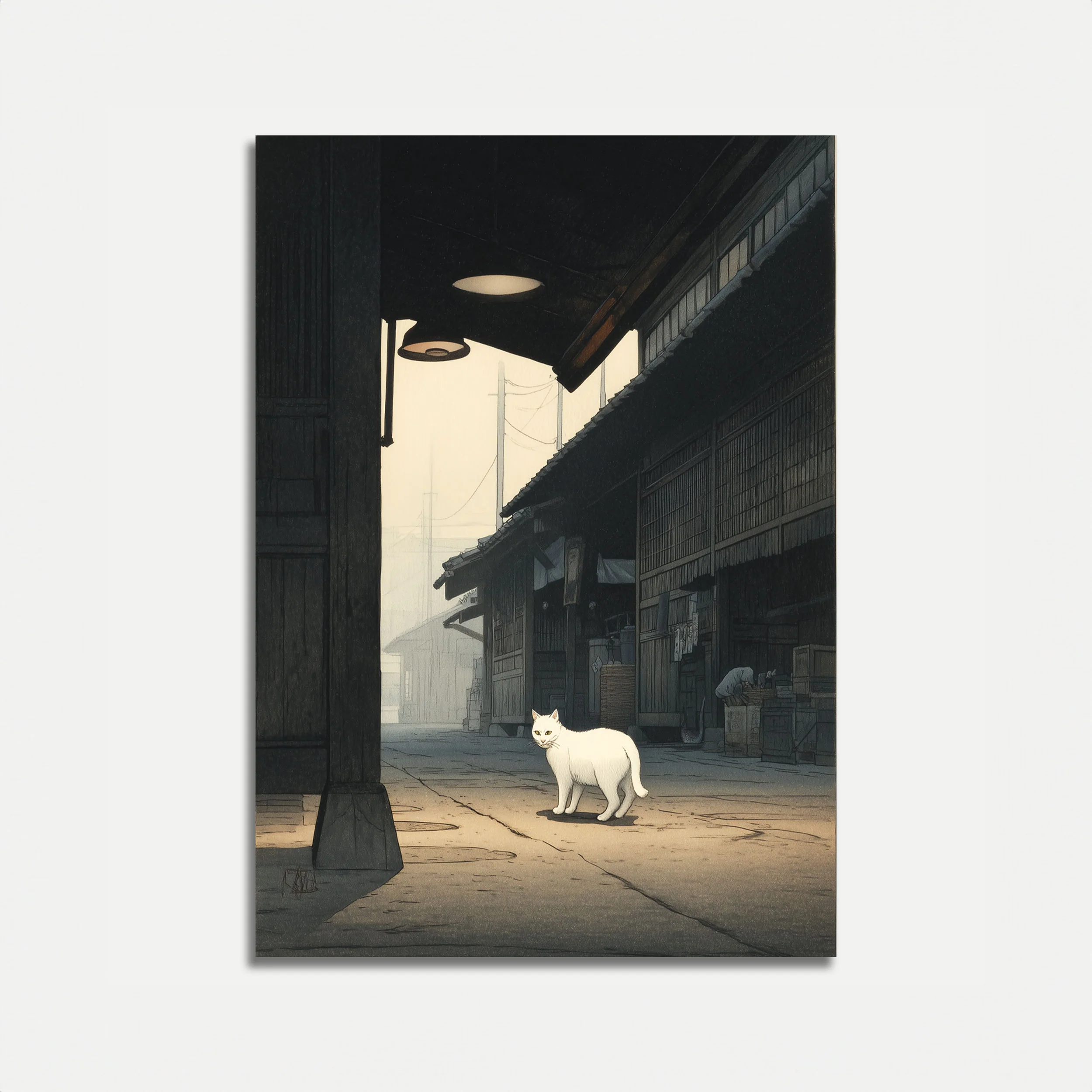 White Cat in Japanese Alley Poster