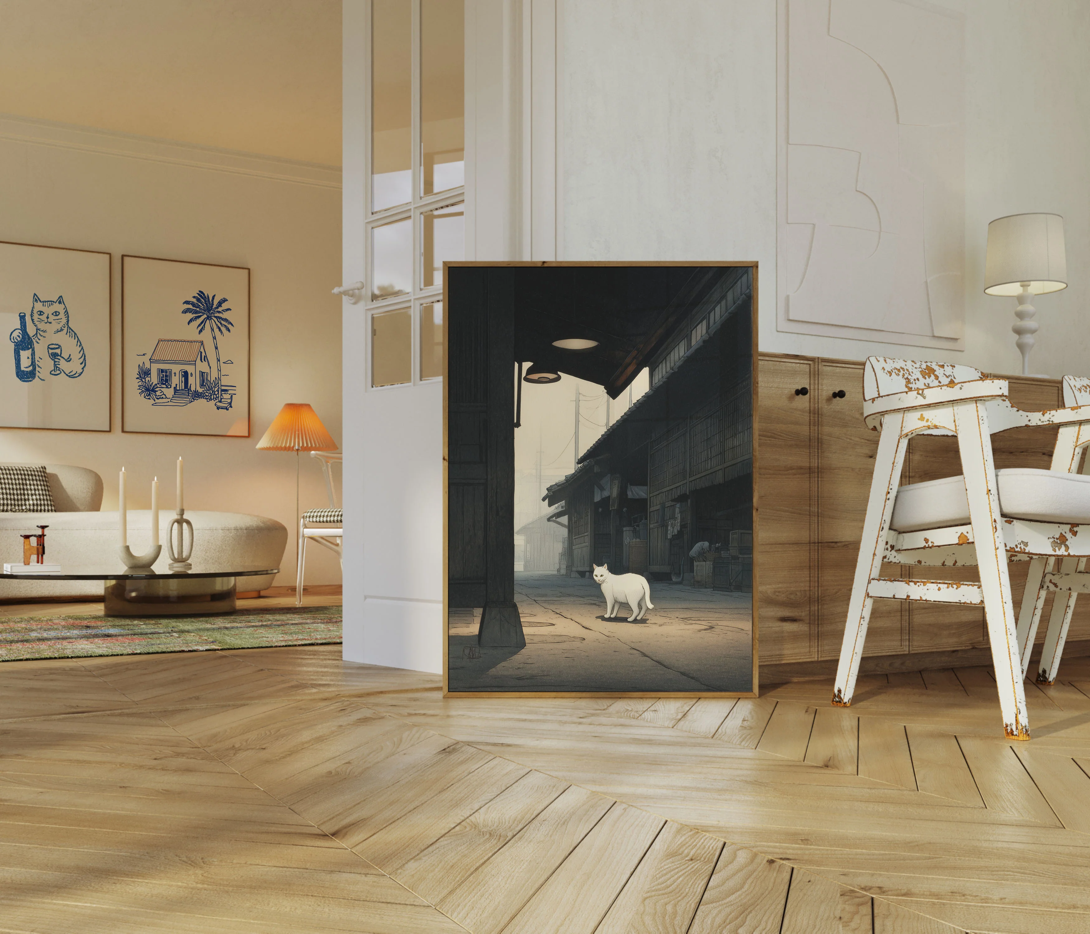 White Cat in Japanese Alley Poster - Image 5