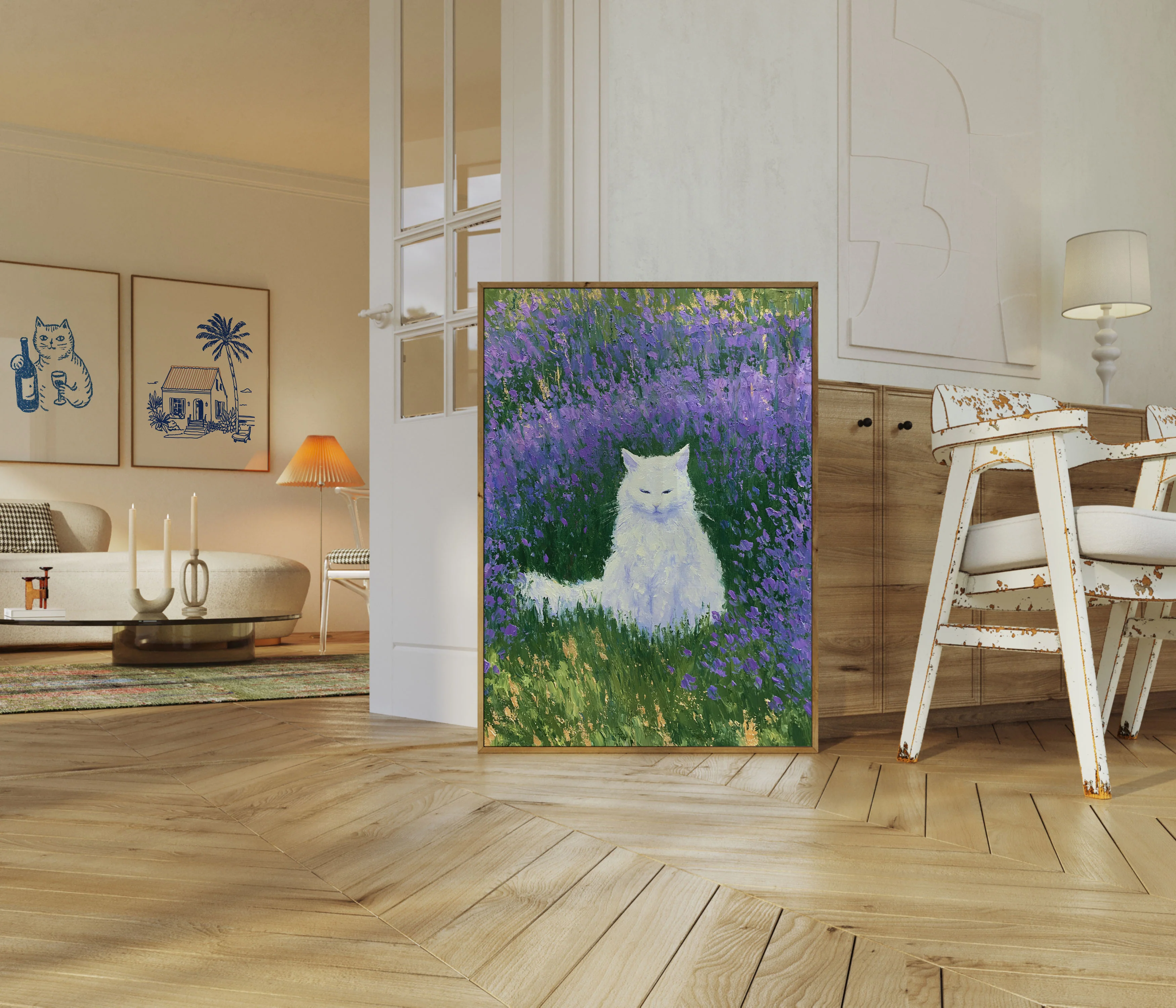 White Cat in Lavender Fields Poster - Image 5