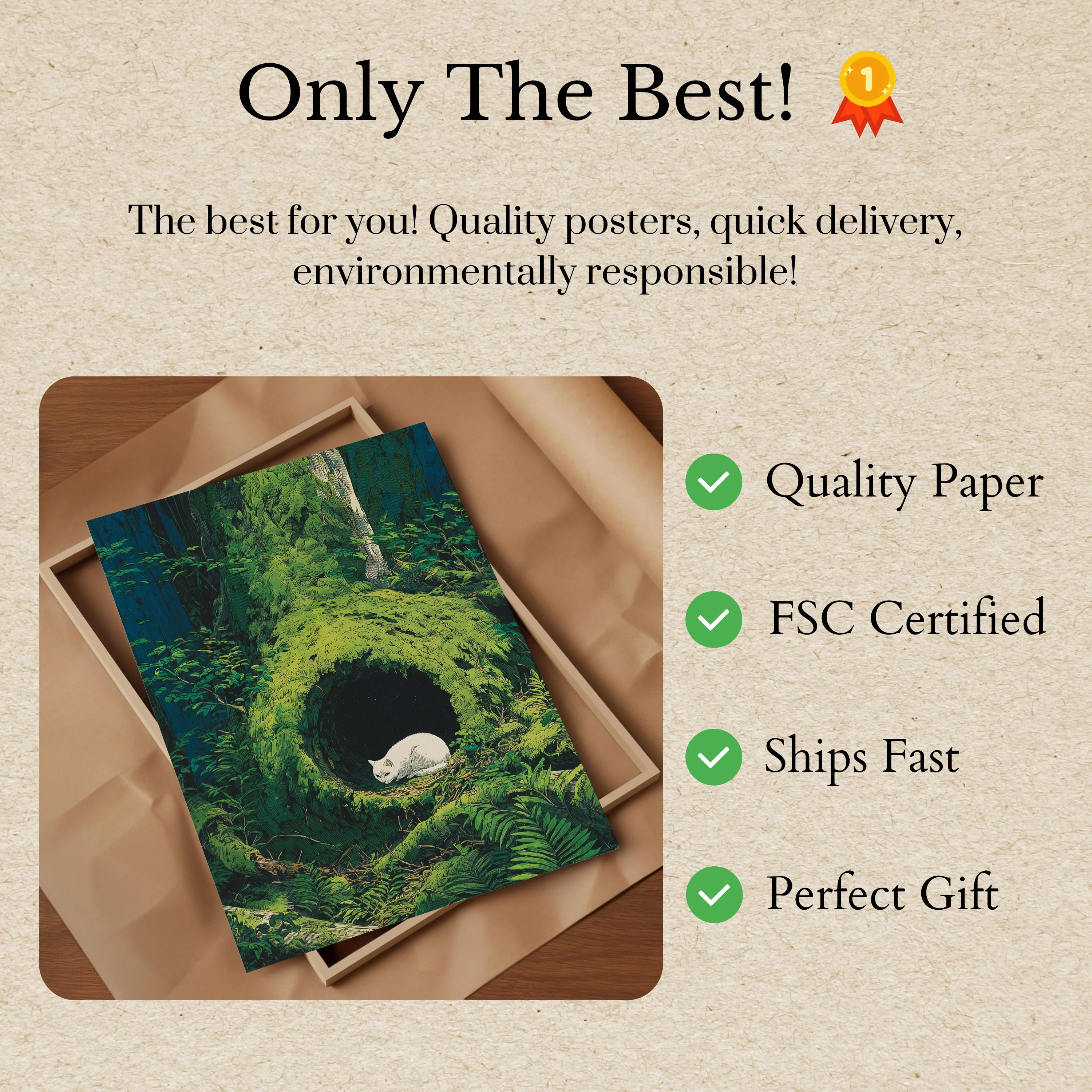 White Cat in Mossy Hollow Poster - Image 3