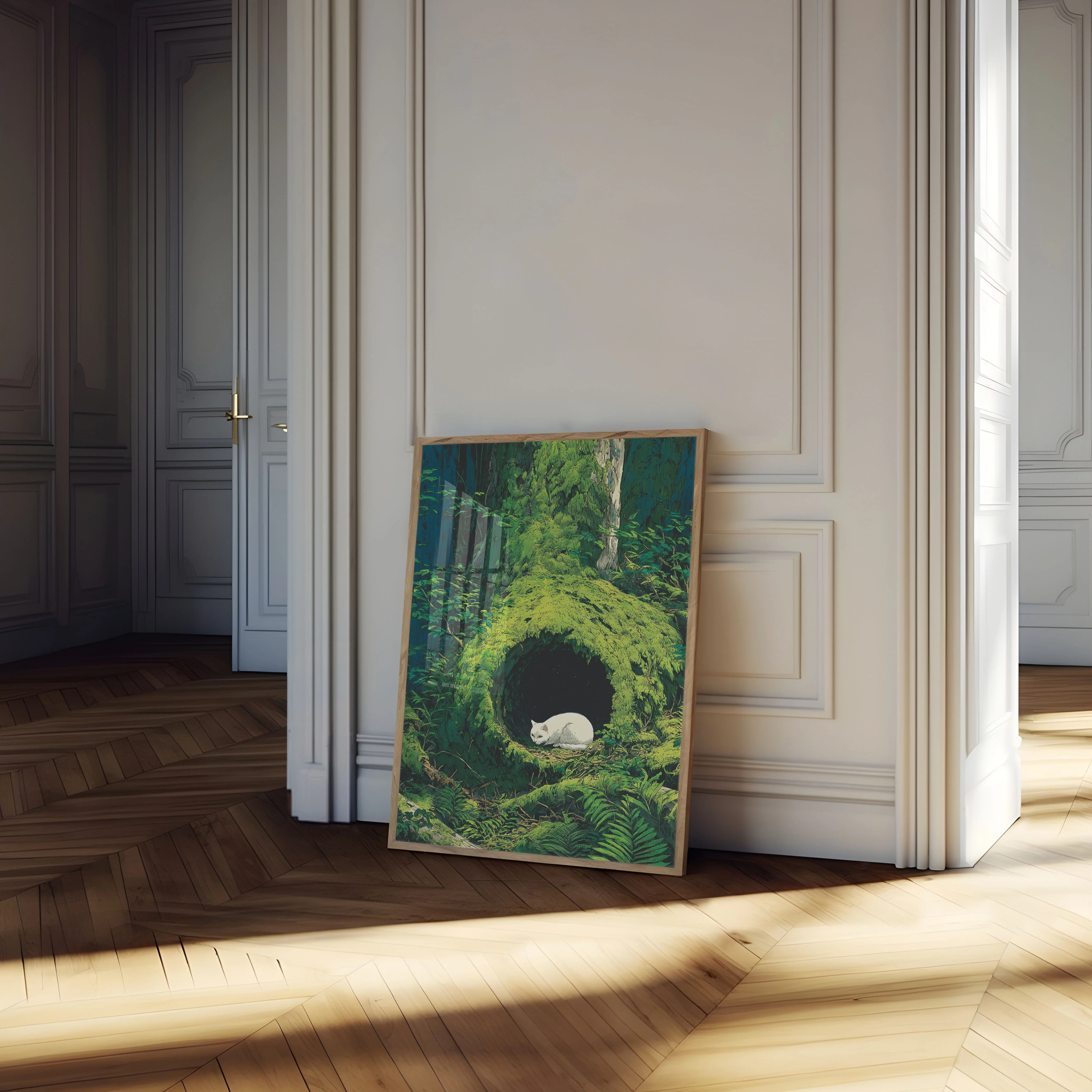 White Cat in Mossy Hollow Poster - Image 4