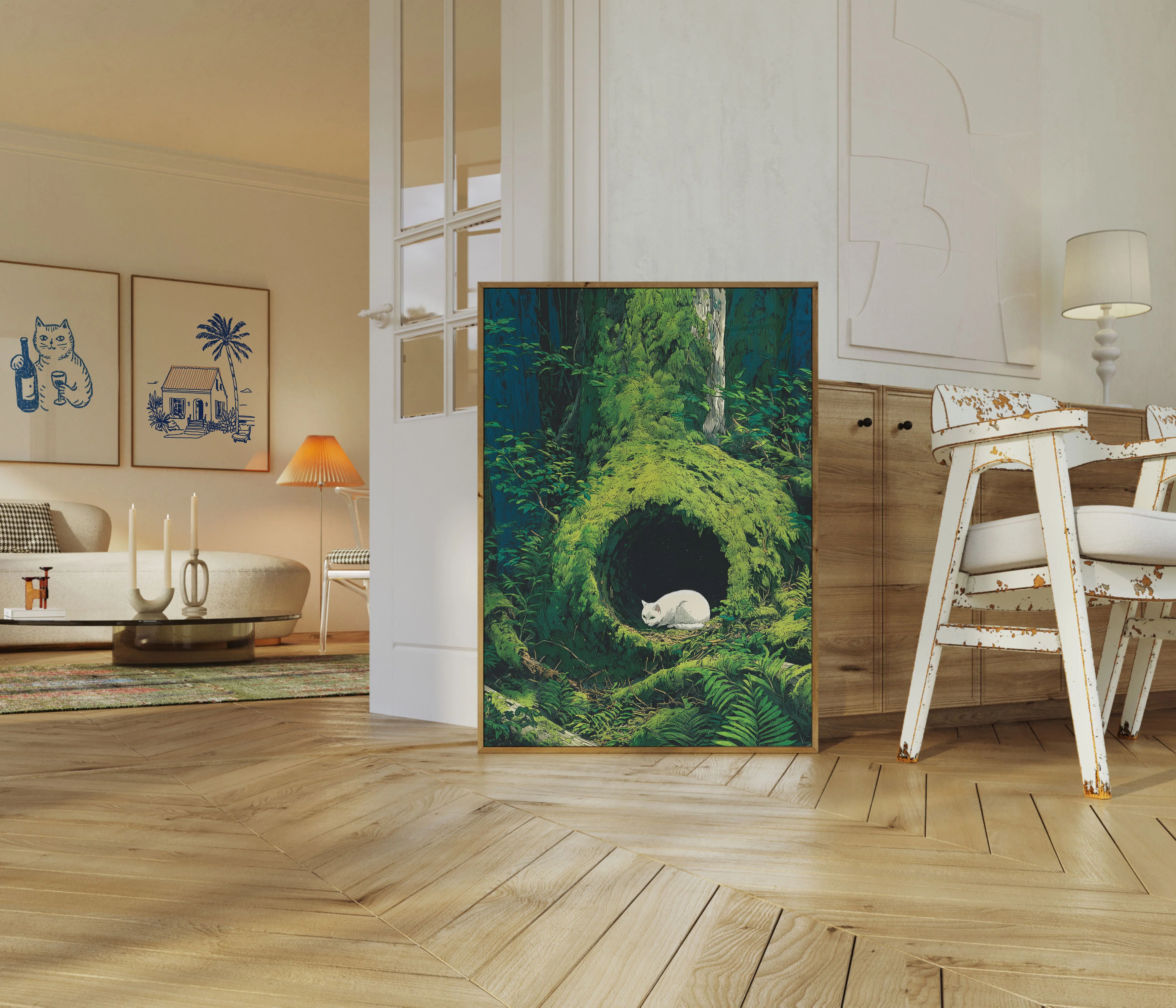White Cat in Mossy Hollow Poster - Image 5