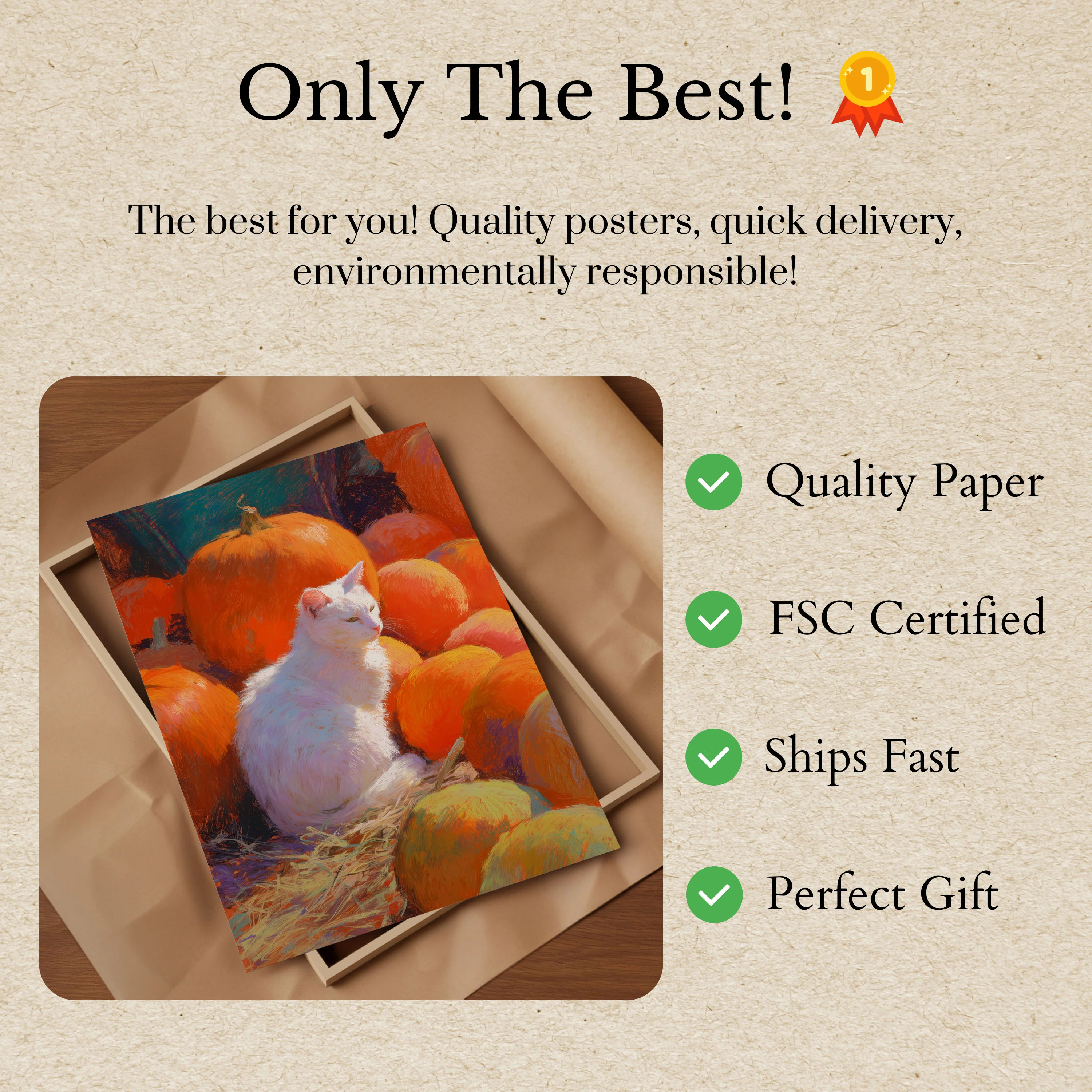 White Cat in Pumpkin Patch Poster - Image 3