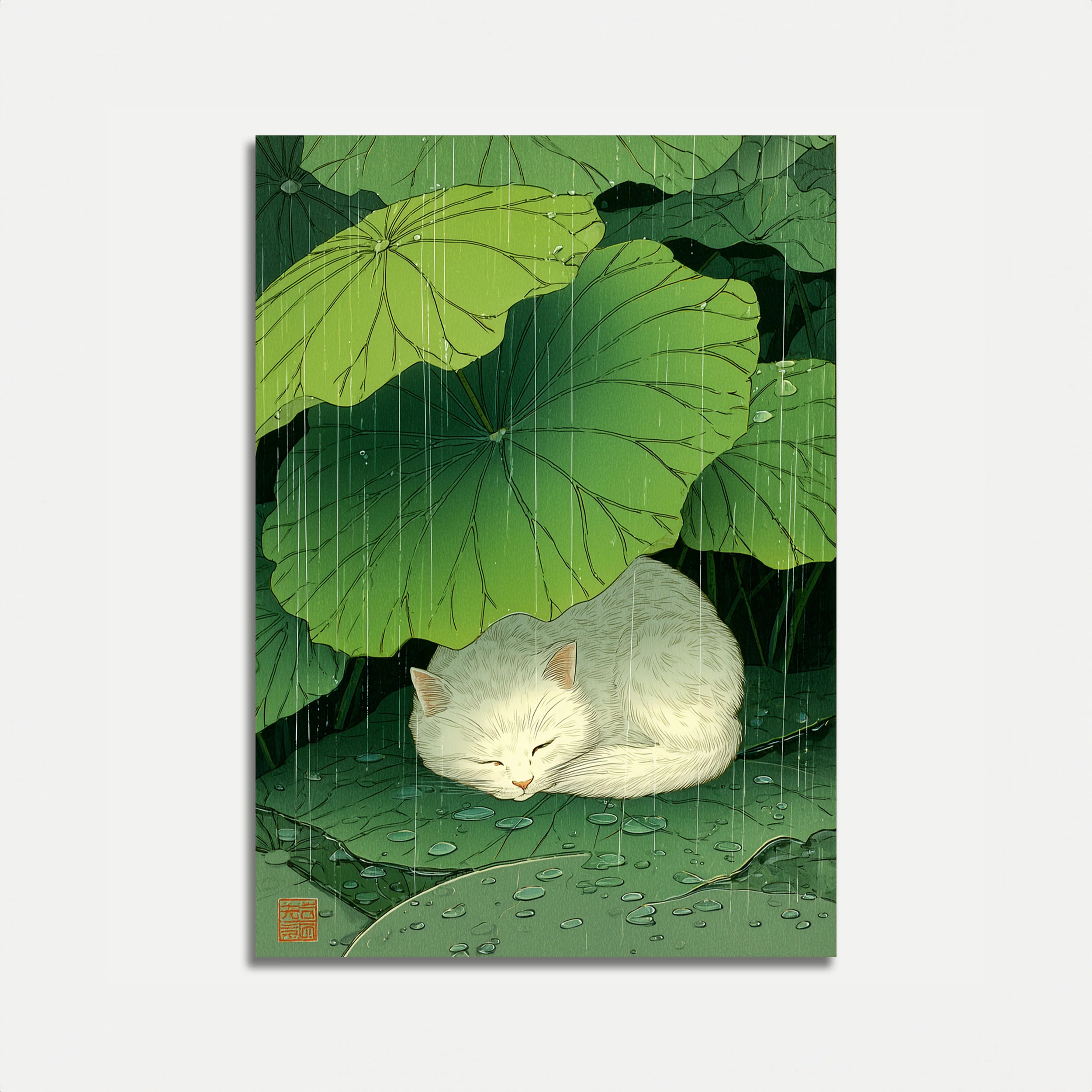 White Cat in Rain Poster