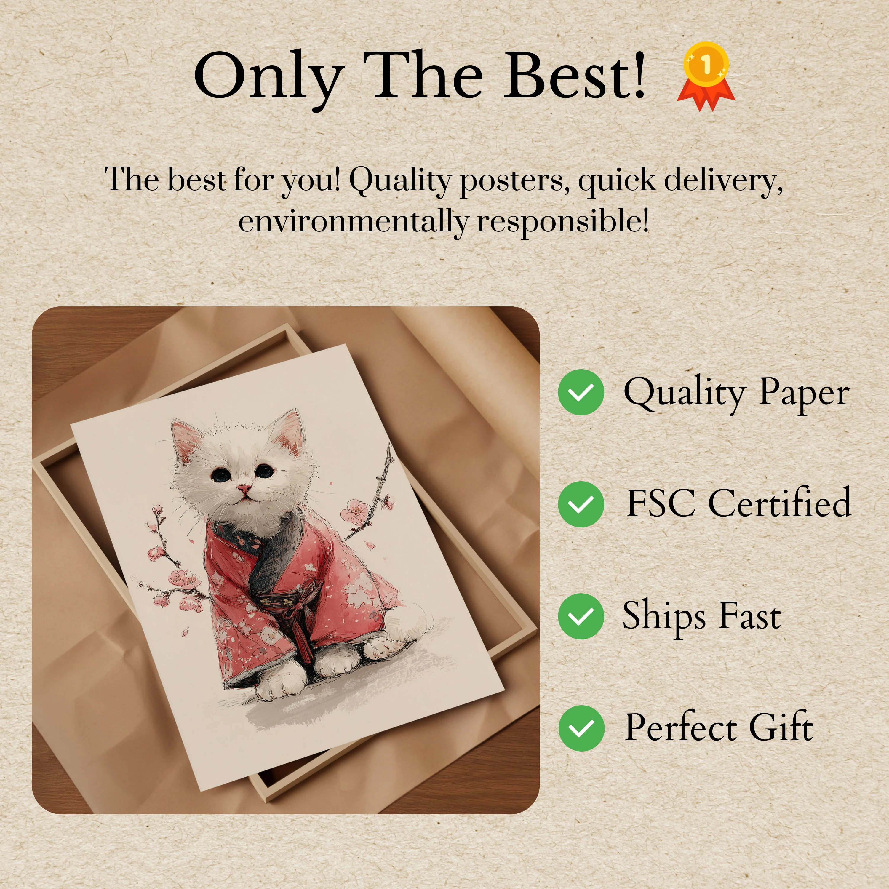 White Cat in Red Kimono Poster - Image 3