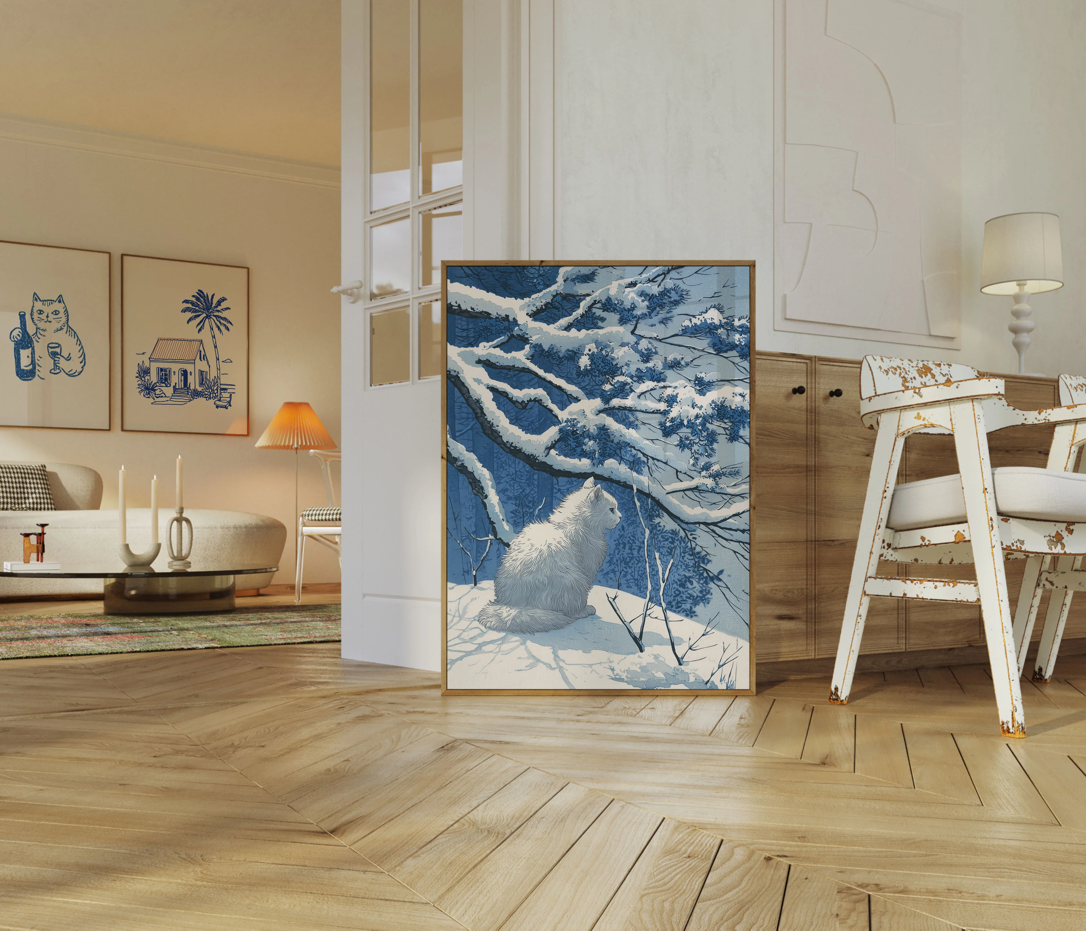White Cat in Snowy Mountains Poster - Image 5